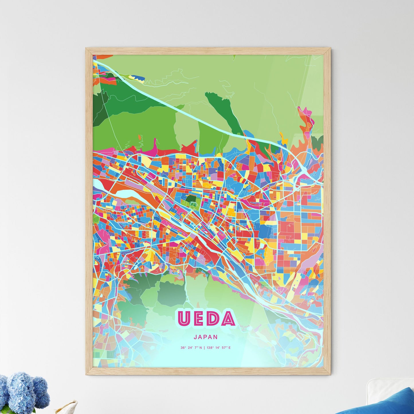 Colorful UEDA JAPAN Fine Art Map Crazy Colors