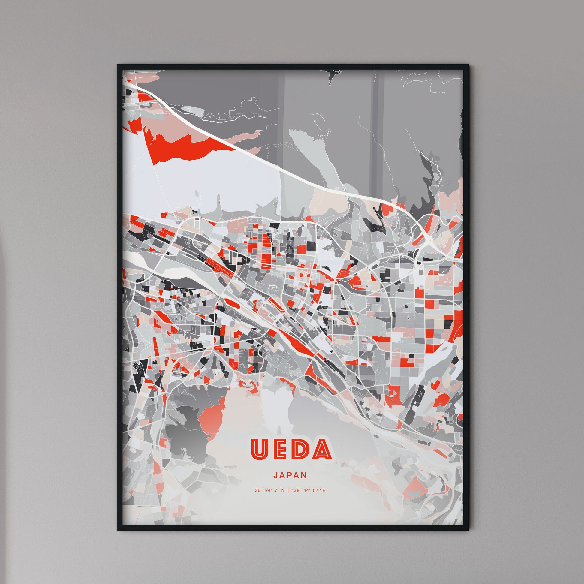 Colorful UEDA JAPAN Fine Art Map Modern