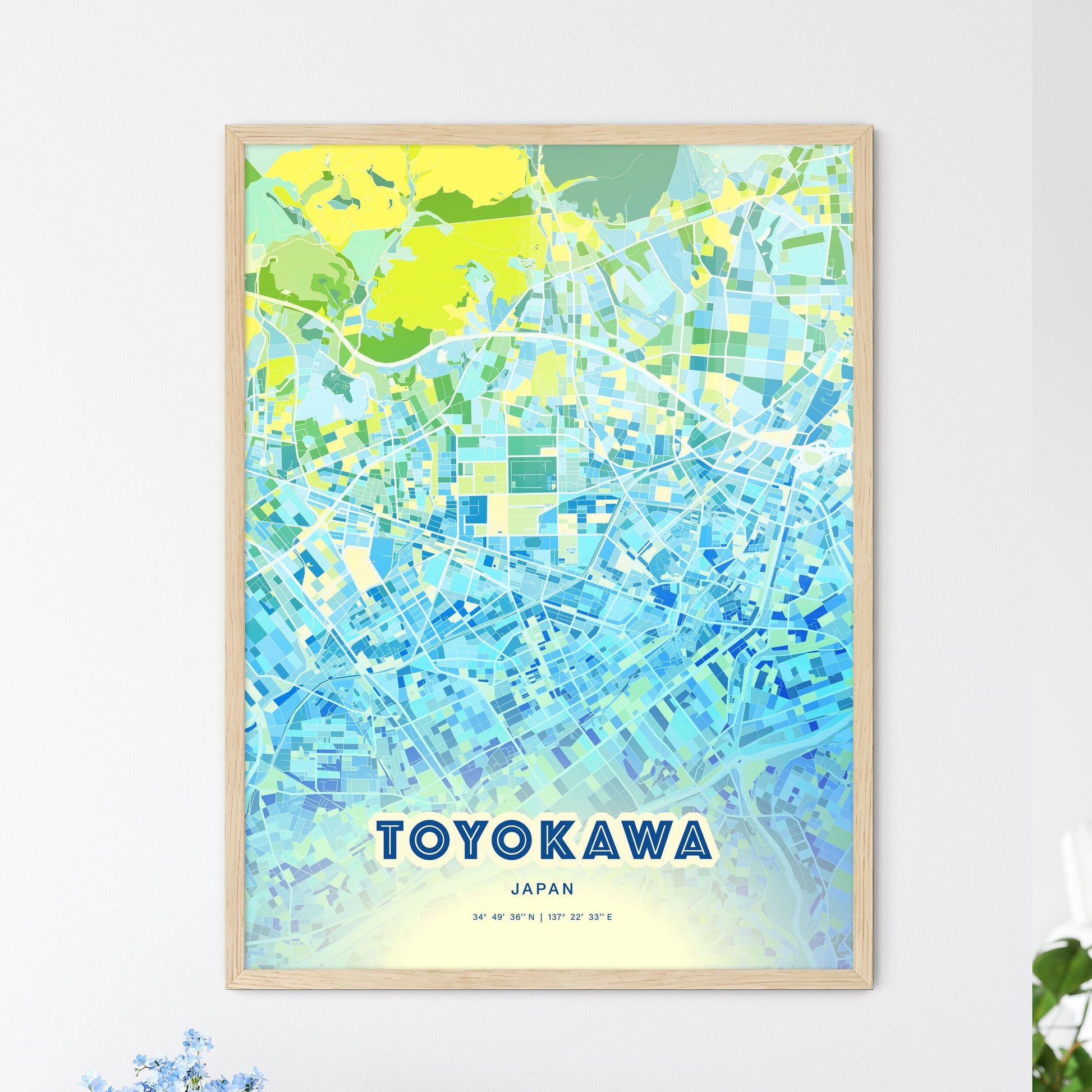 Colorful TOYOKAWA JAPAN Fine Art Map Cool Blue