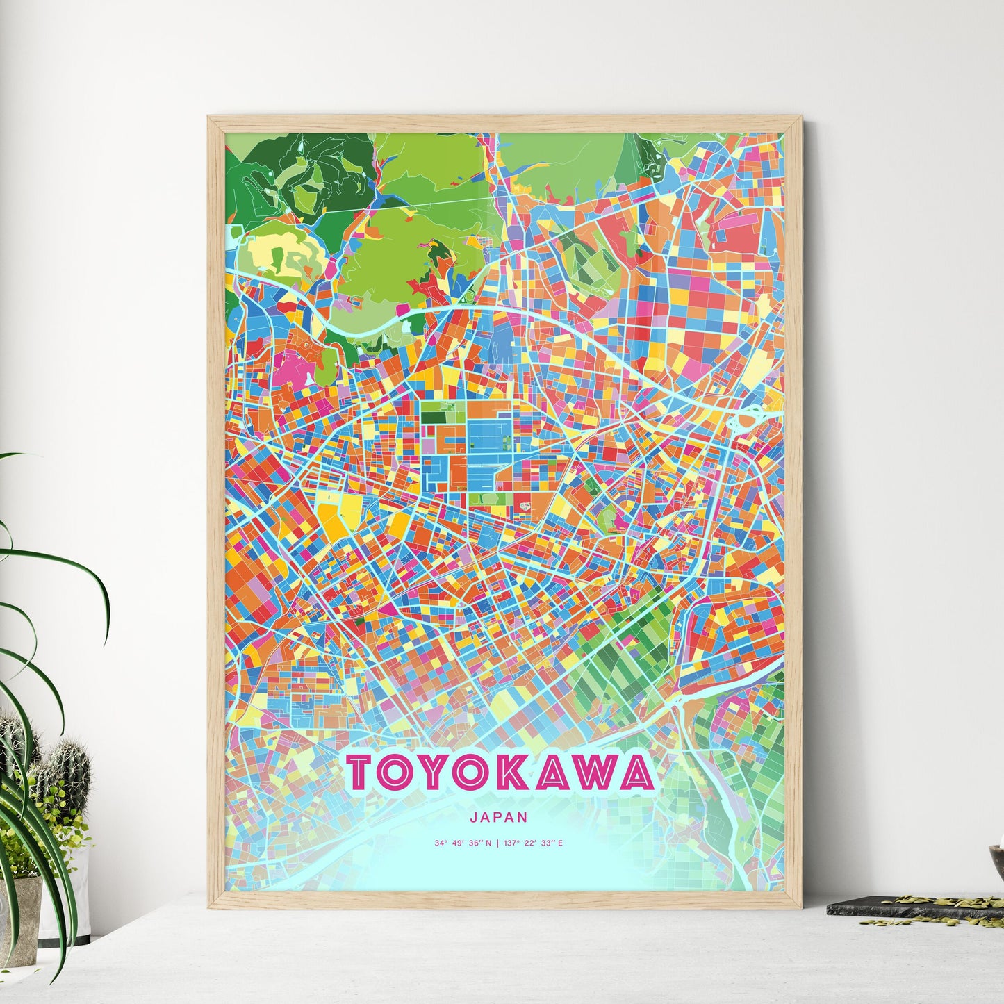 Colorful TOYOKAWA JAPAN Fine Art Map Crazy Colors