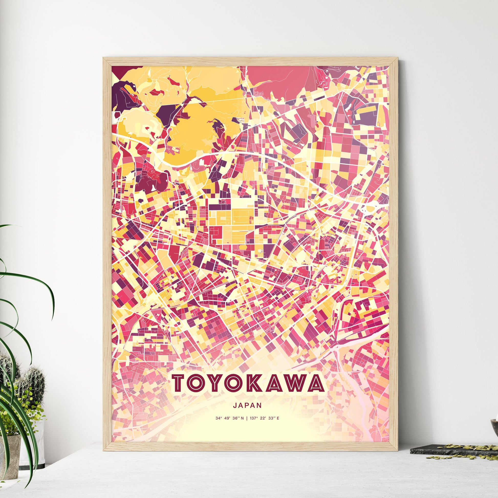 Colorful TOYOKAWA JAPAN Fine Art Map Hot Red