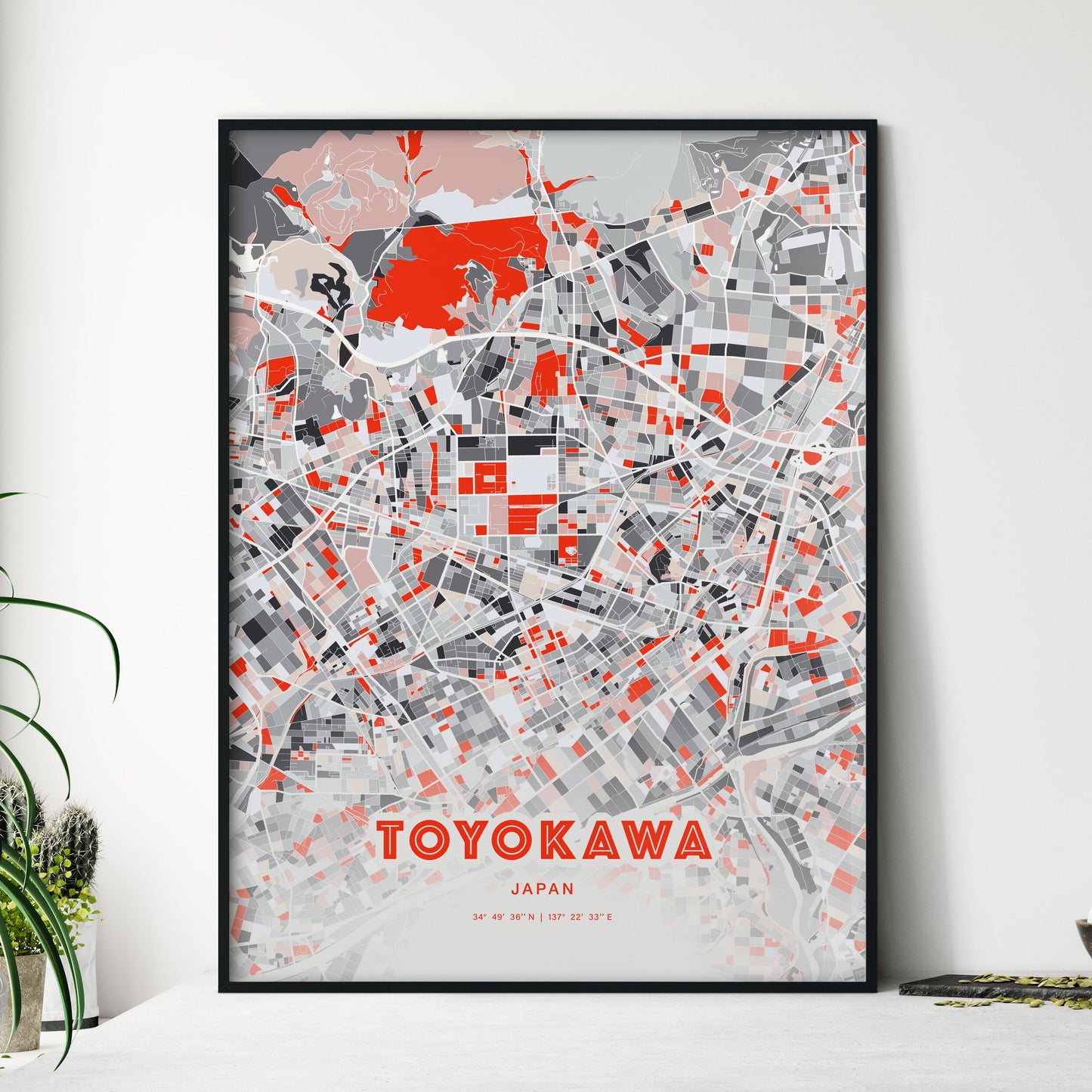 Colorful TOYOKAWA JAPAN Fine Art Map Modern