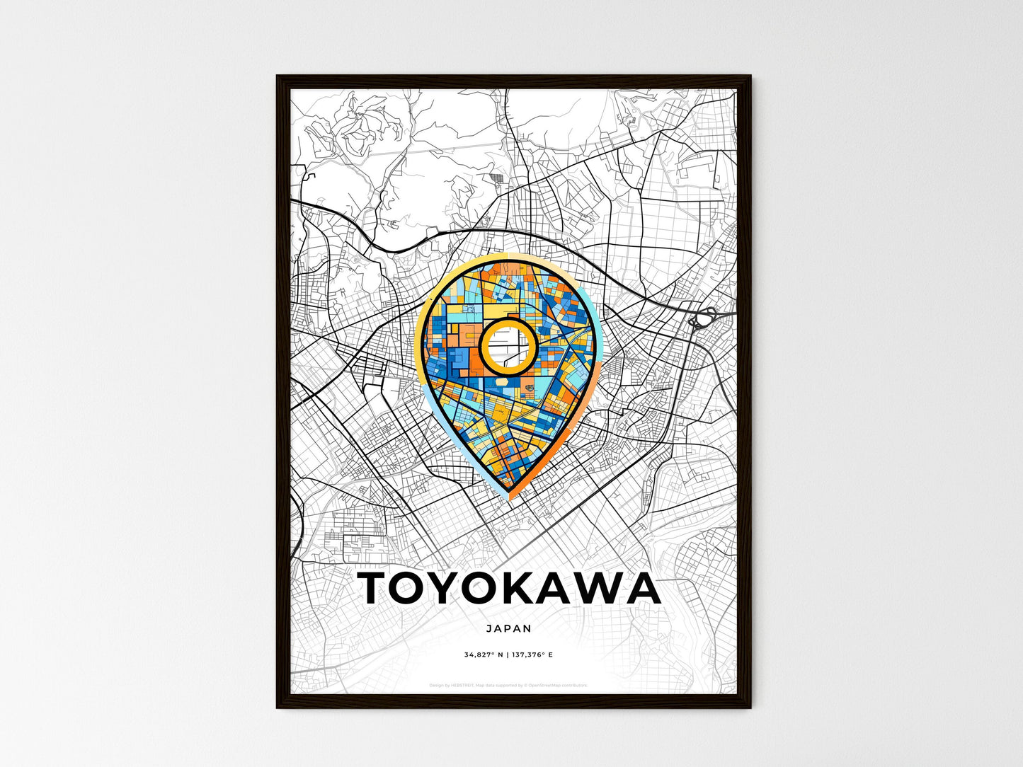 Toyokawa Japan wedding art map with pointer icon