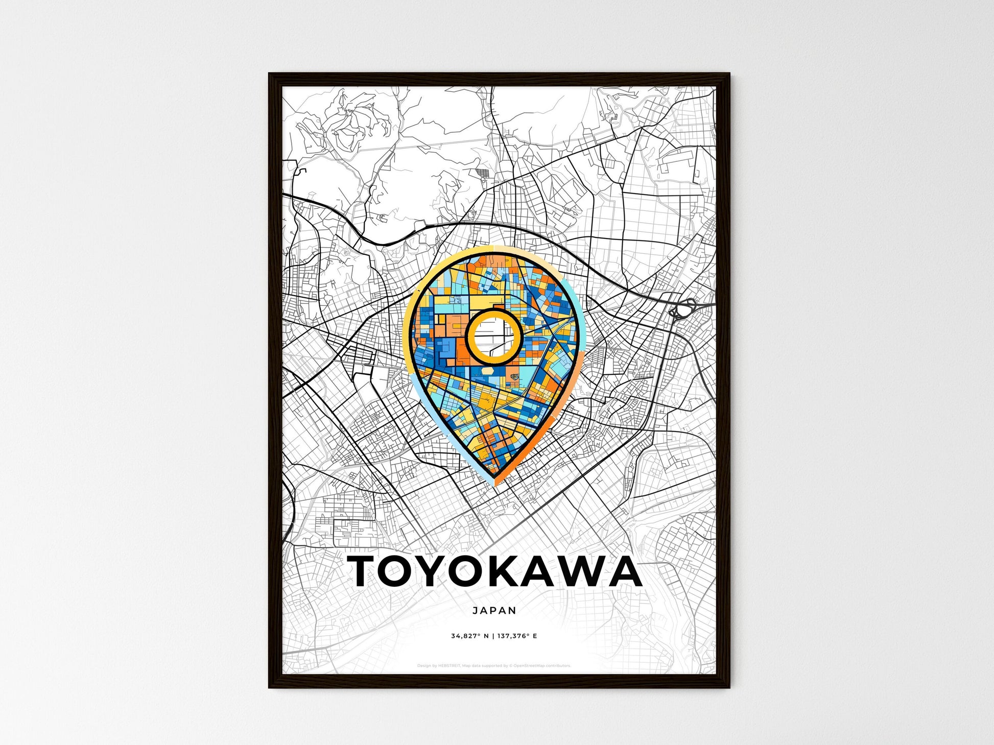Toyokawa Japan wedding art map with pointer icon