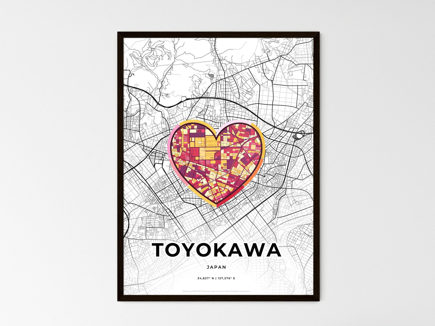 Toyokawa Japan wedding art map with heart icon