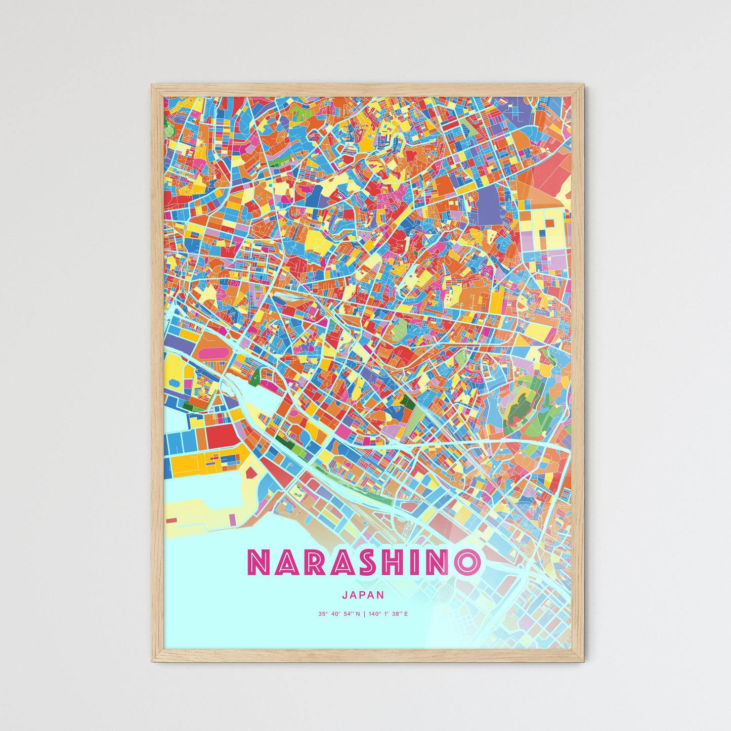 Colorful NARASHINO JAPAN Fine Art Map Crazy Colors