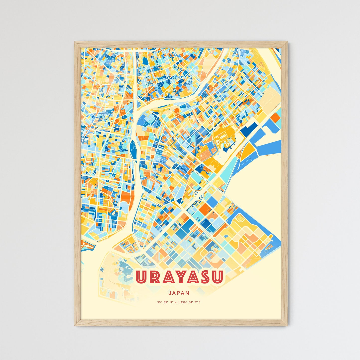 Colorful URAYASU JAPAN Fine Art Map Blue Orange