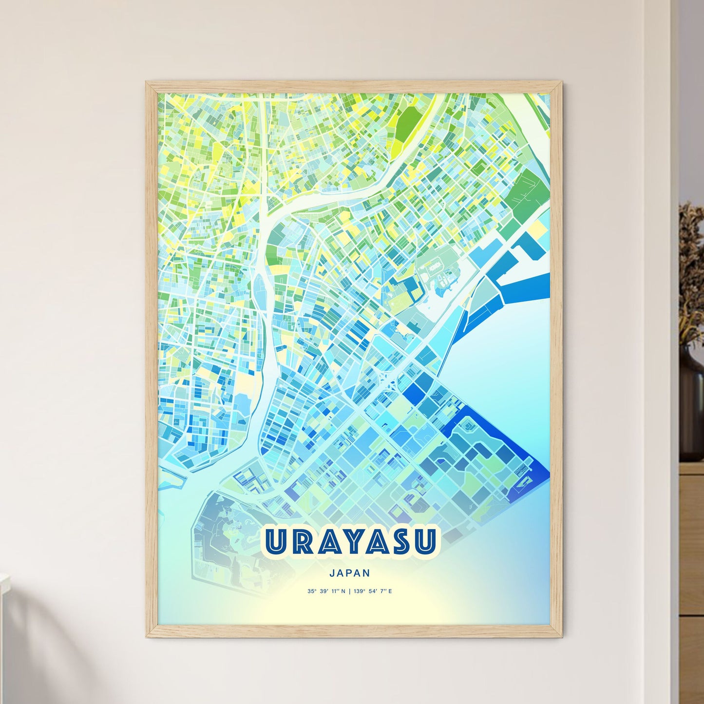 Colorful URAYASU JAPAN Fine Art Map Cool Blue