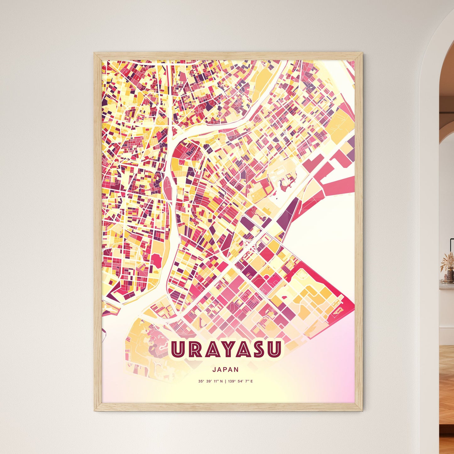 Colorful URAYASU JAPAN Fine Art Map Hot Red