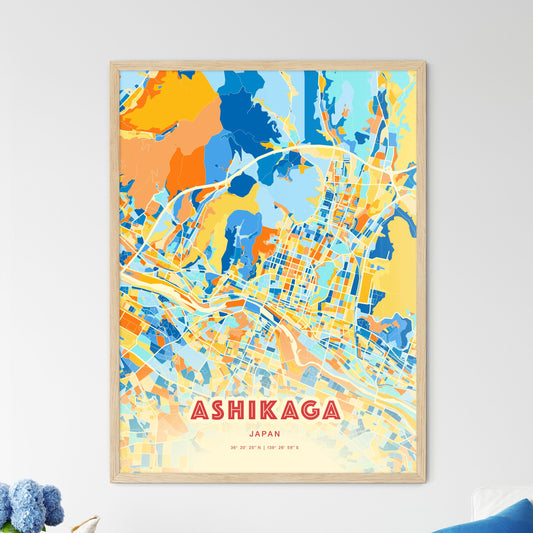 Colorful ASHIKAGA JAPAN Fine Art Map Blue Orange