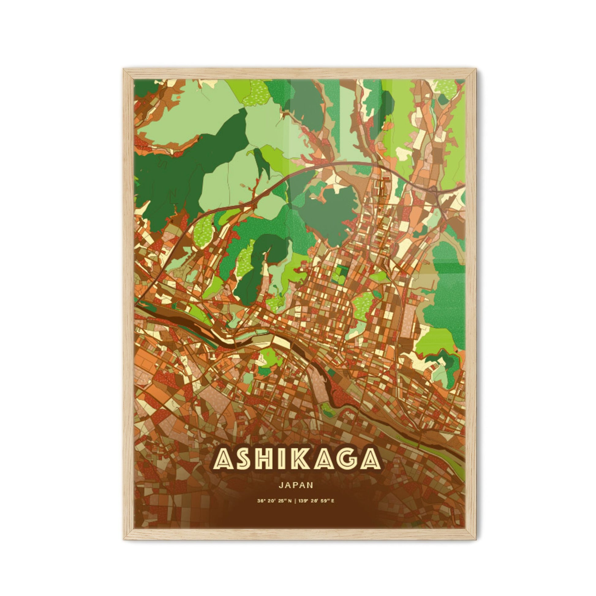 Colorful ASHIKAGA JAPAN Fine Art Map Farmhouse