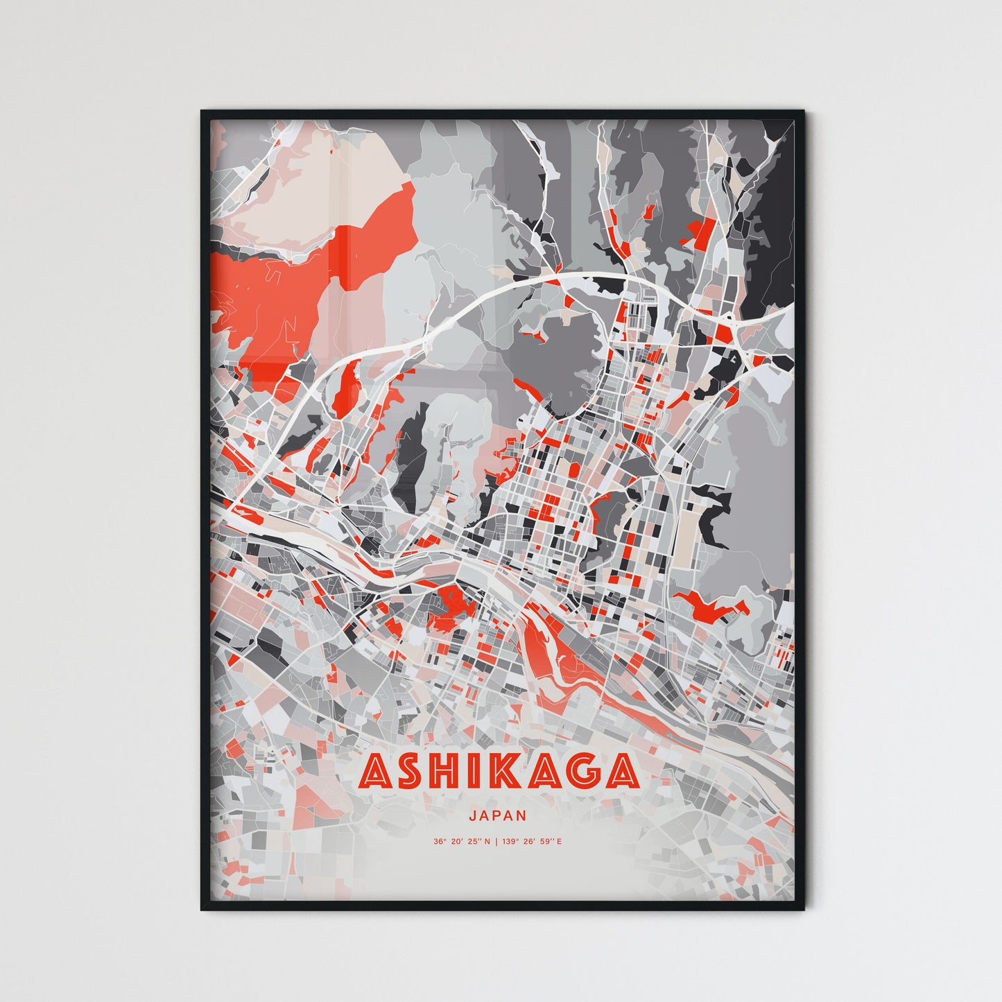 Colorful ASHIKAGA JAPAN Fine Art Map Modern