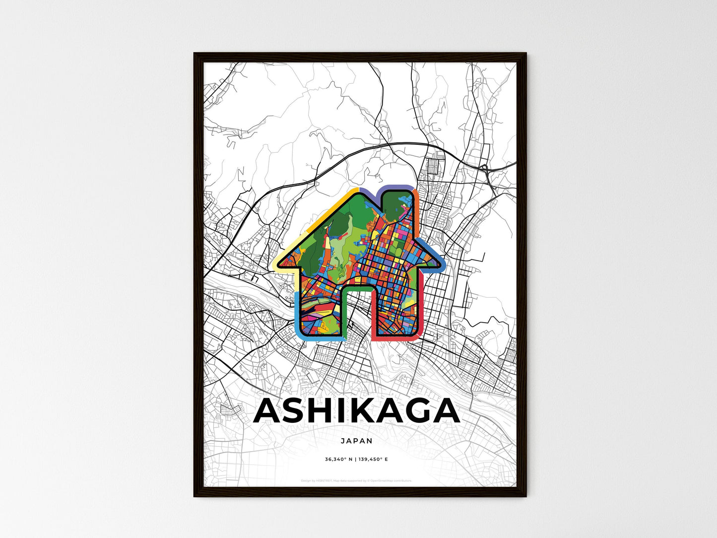 Ashikaga Japan wedding art map with home icon