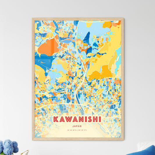 Colorful KAWANISHI JAPAN Fine Art Map Blue Orange