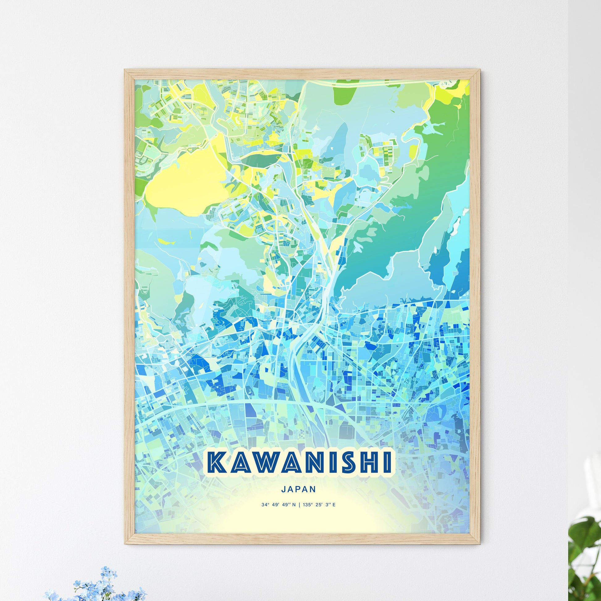 Colorful KAWANISHI JAPAN Fine Art Map Cool Blue