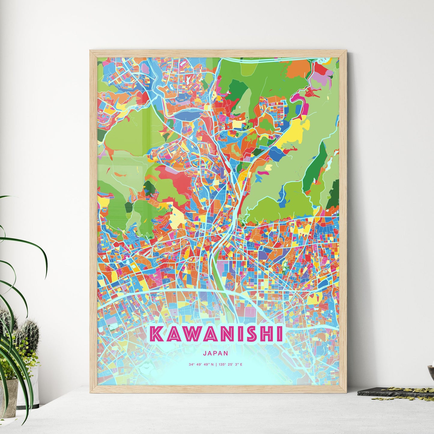 Colorful KAWANISHI JAPAN Fine Art Map Crazy Colors