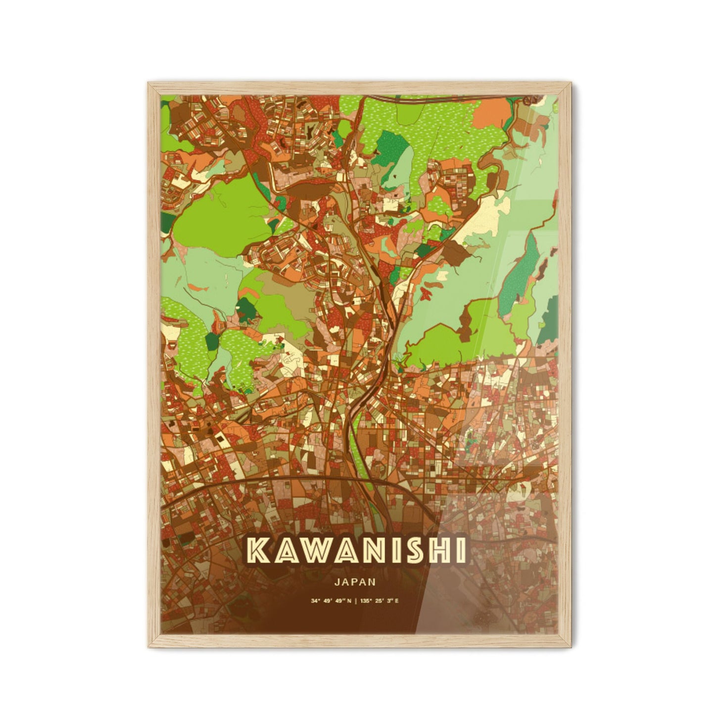 Colorful KAWANISHI JAPAN Fine Art Map Farmhouse