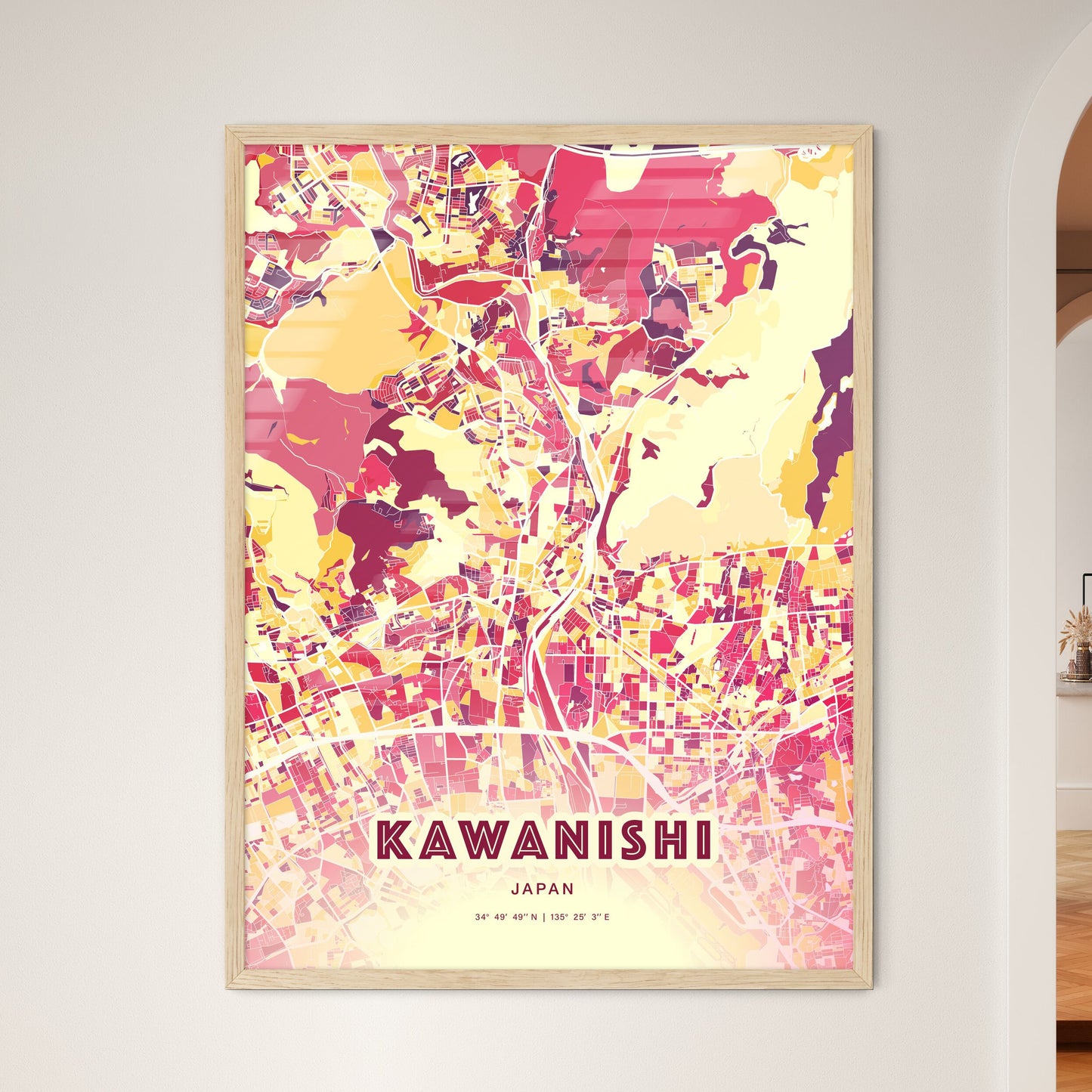 Colorful KAWANISHI JAPAN Fine Art Map Hot Red