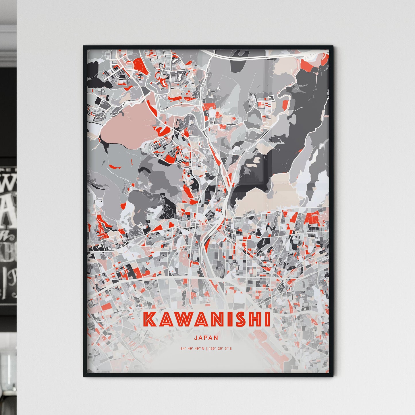 Colorful KAWANISHI JAPAN Fine Art Map Modern