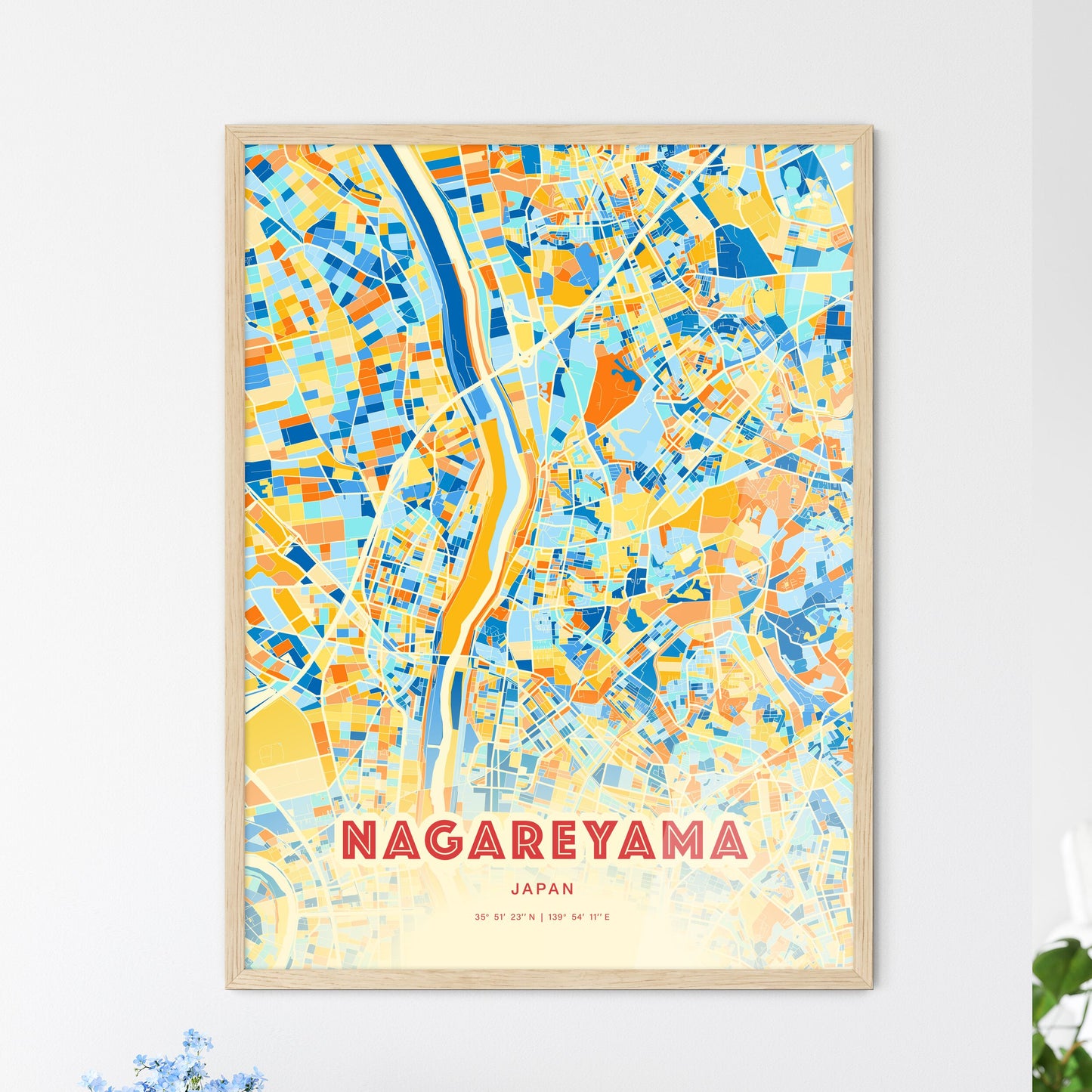 Colorful NAGAREYAMA JAPAN Fine Art Map Blue Orange