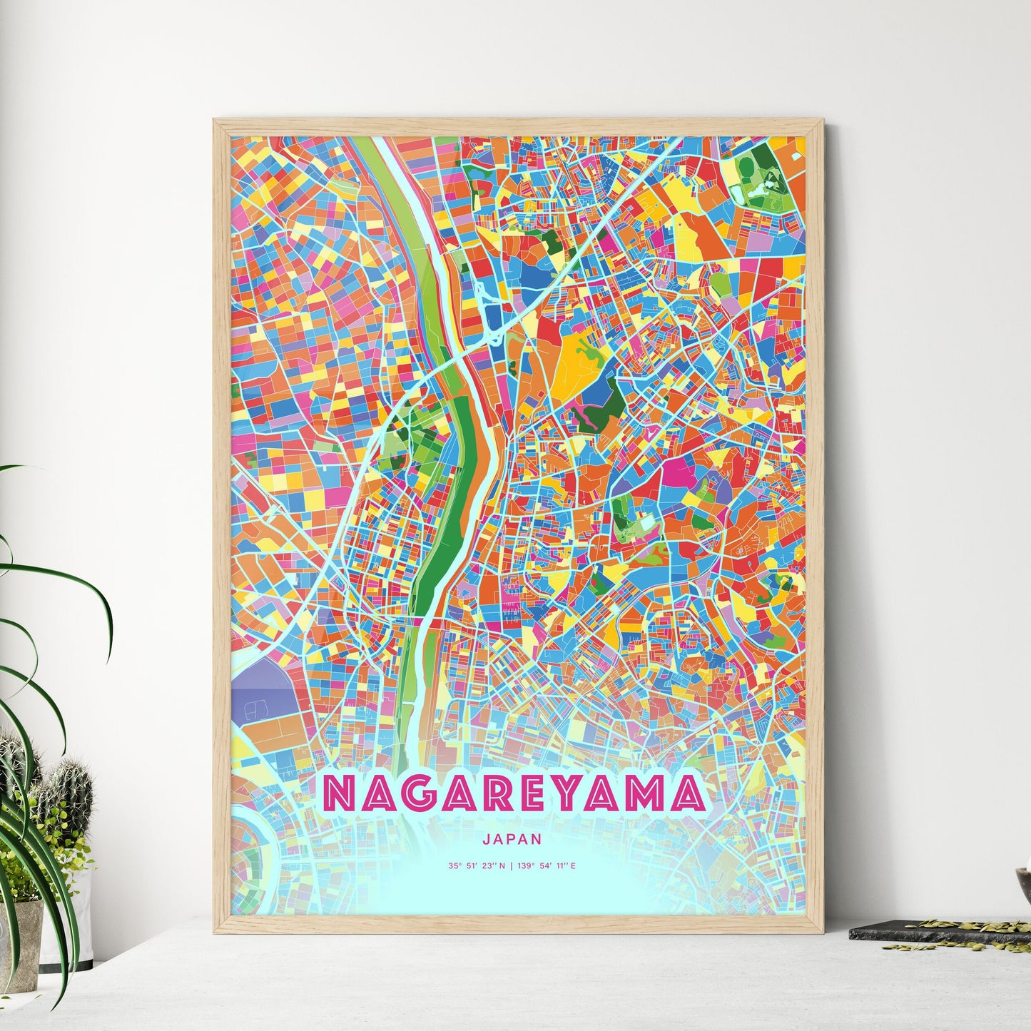 Colorful NAGAREYAMA JAPAN Fine Art Map Crazy Colors