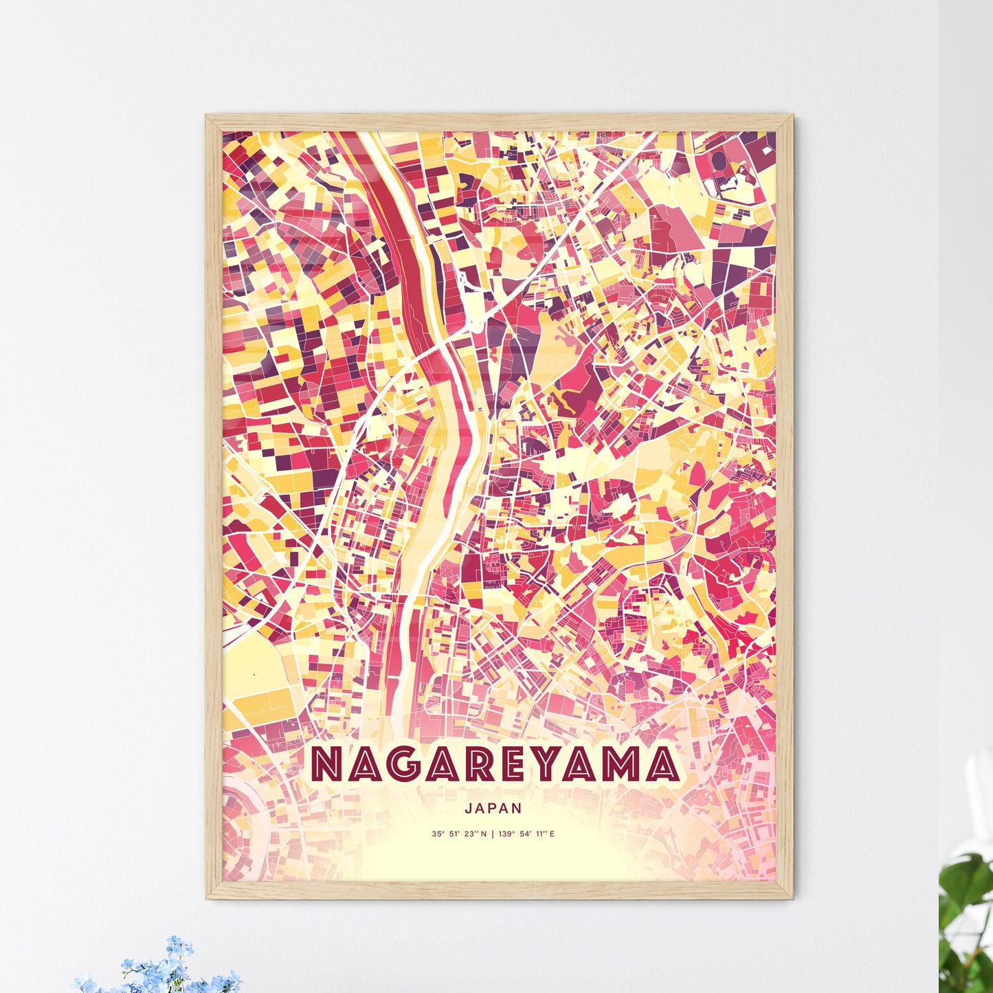 Colorful NAGAREYAMA JAPAN Fine Art Map Hot Red