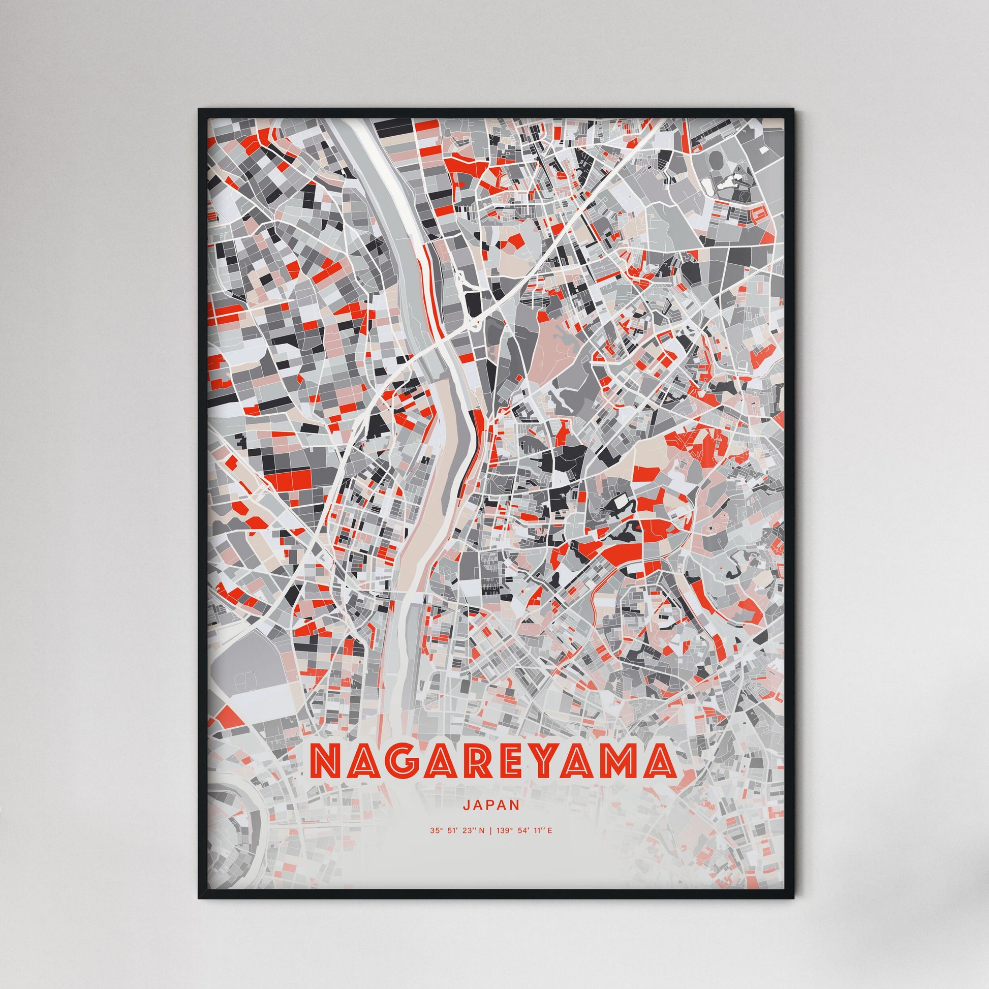 Colorful NAGAREYAMA JAPAN Fine Art Map Modern