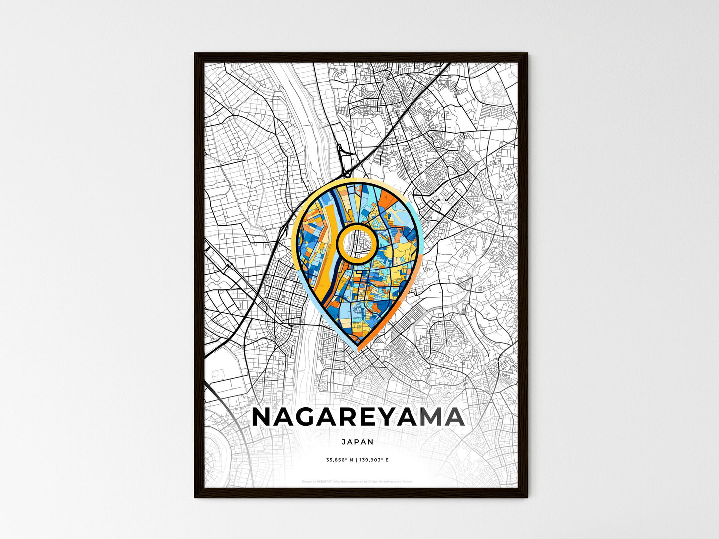 Nagareyama Japan wedding art map with pointer icon