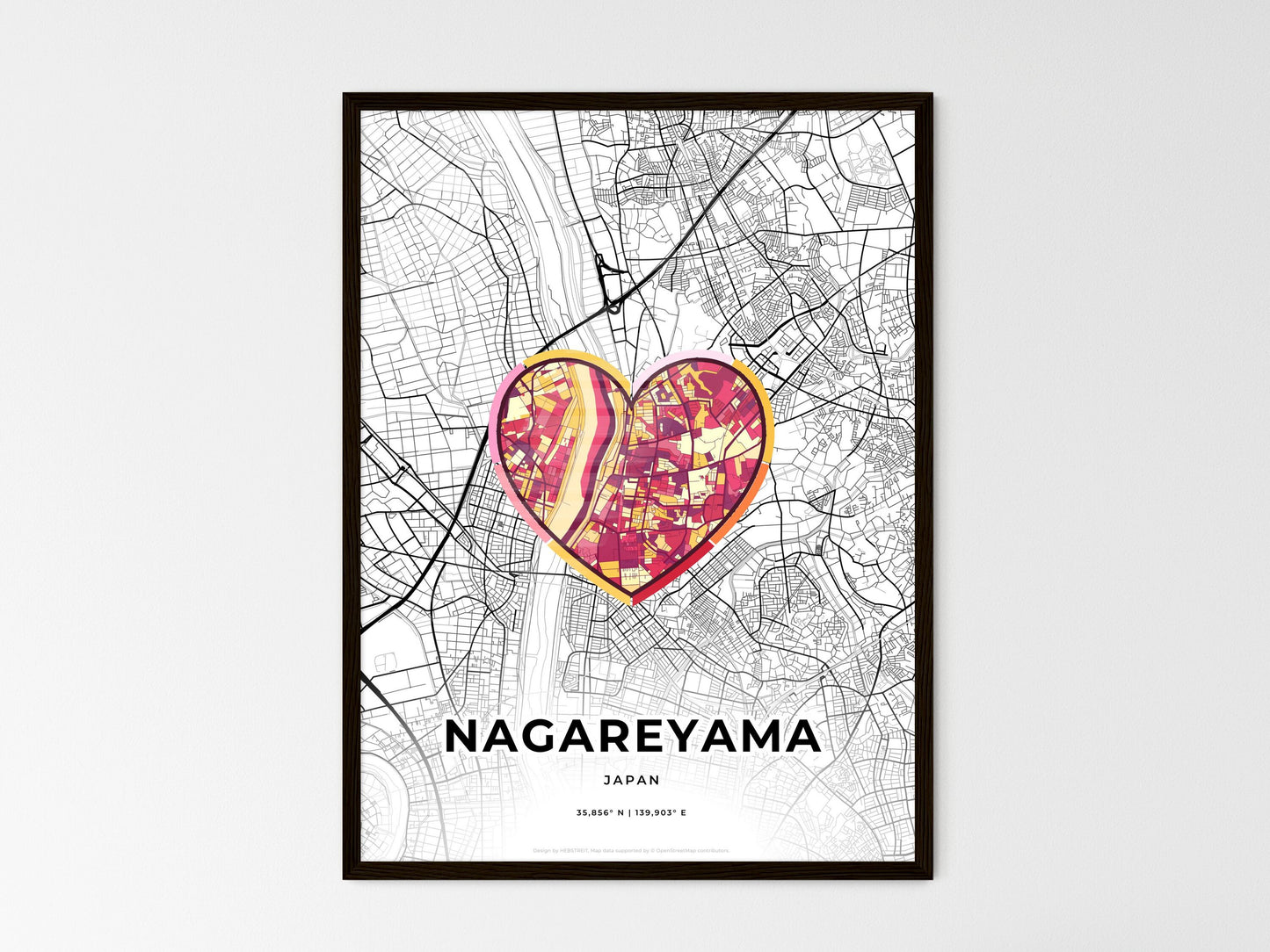 Nagareyama Japan wedding art map with heart icon