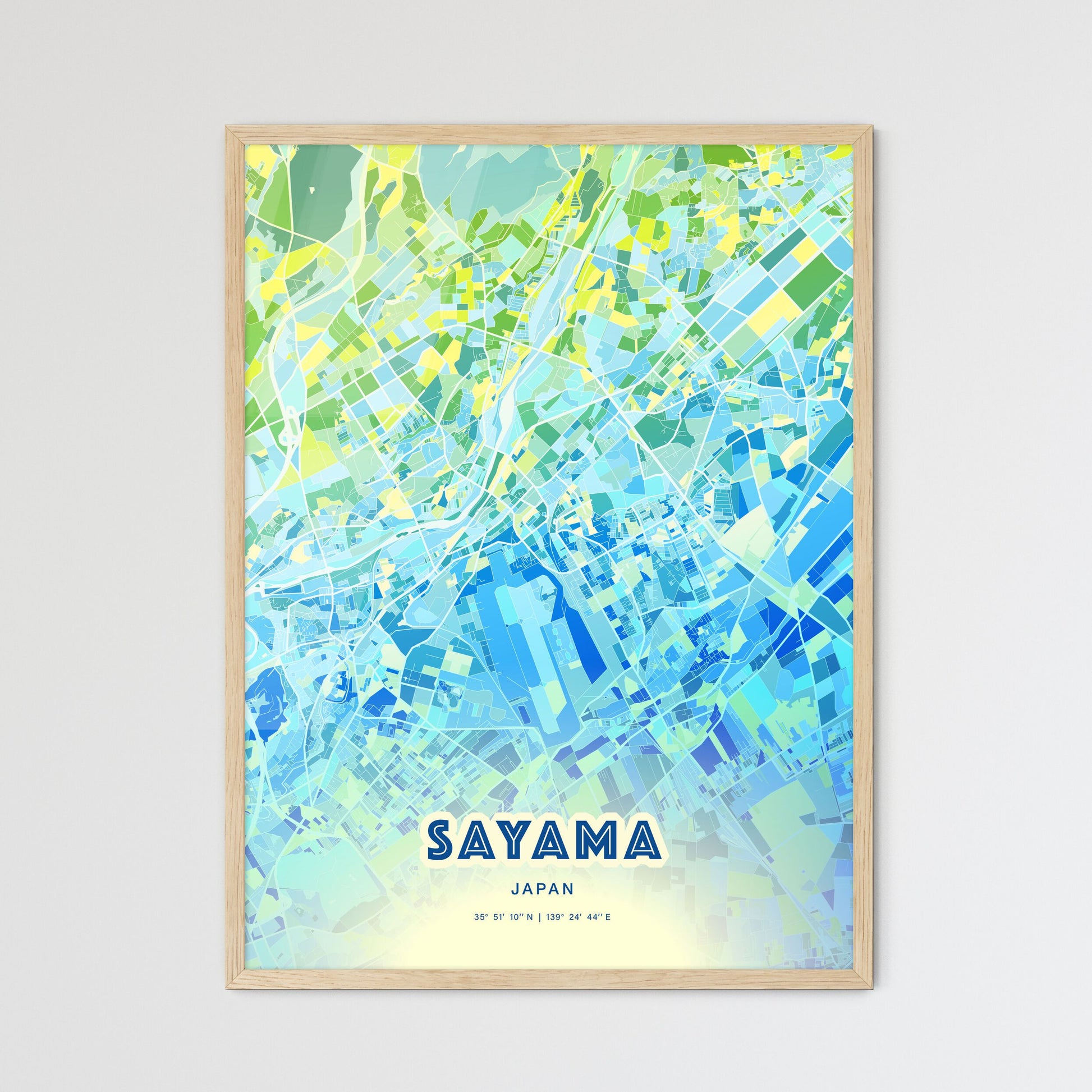 Colorful SAYAMA JAPAN Fine Art Map Cool Blue