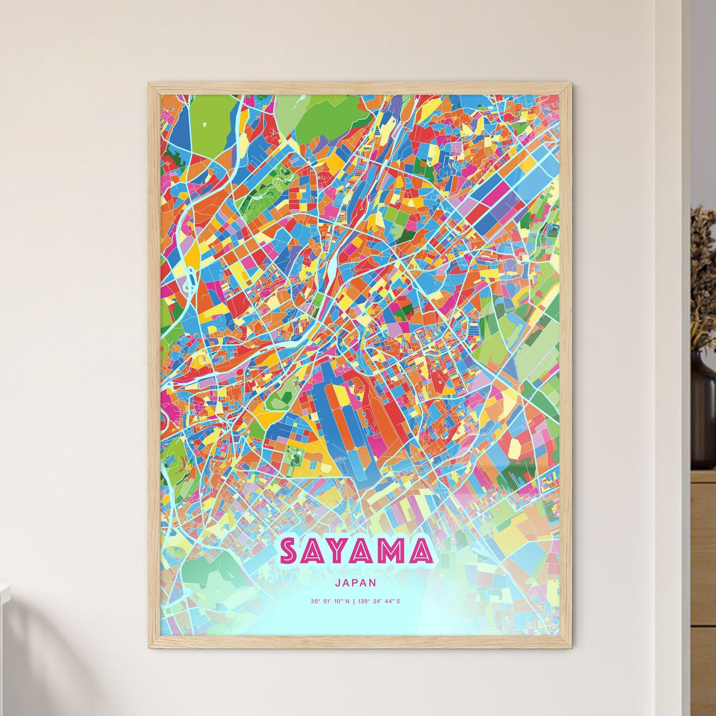 Colorful SAYAMA JAPAN Fine Art Map Crazy Colors