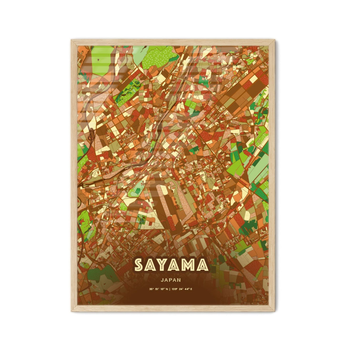 Colorful SAYAMA JAPAN Fine Art Map Farmhouse