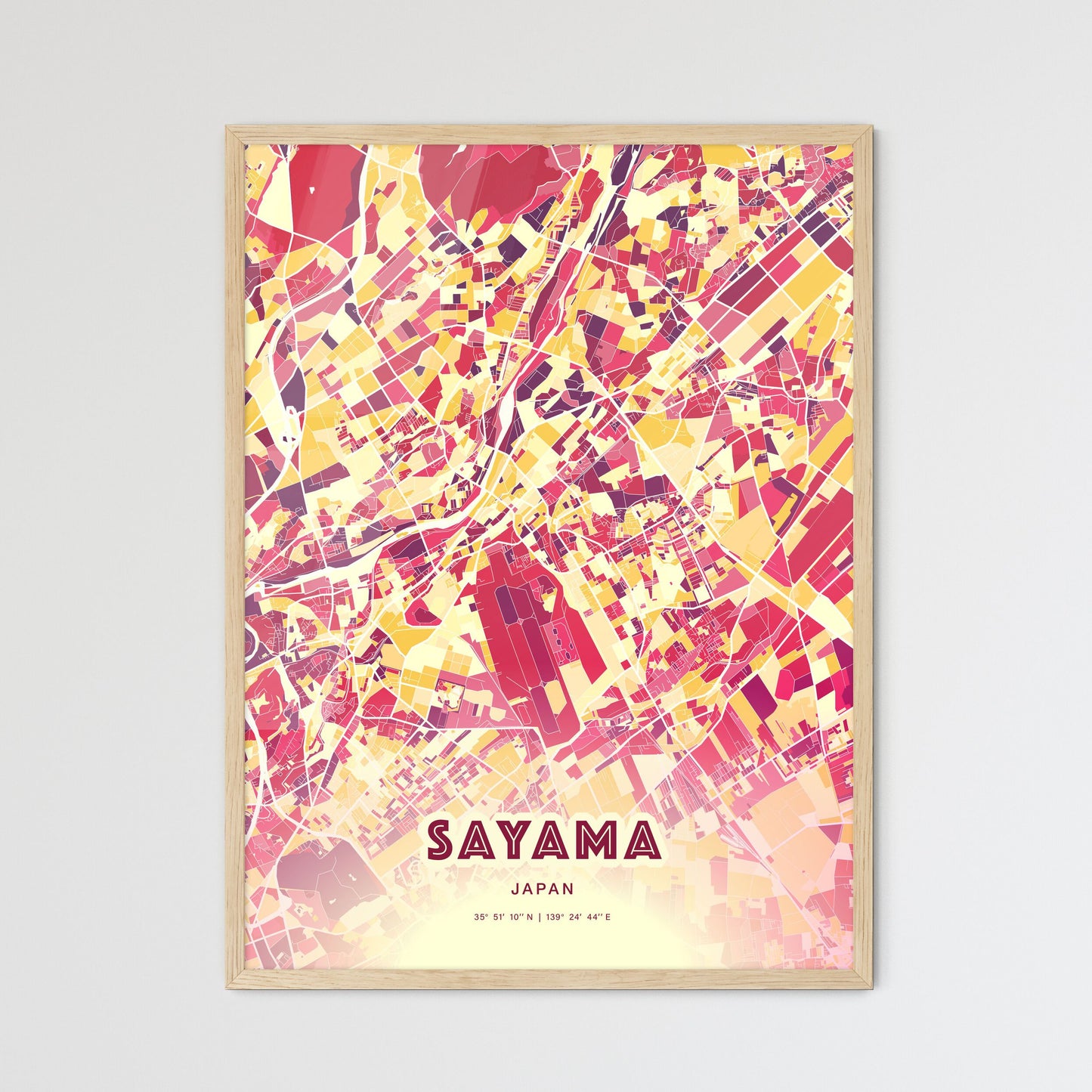 Colorful SAYAMA JAPAN Fine Art Map Hot Red