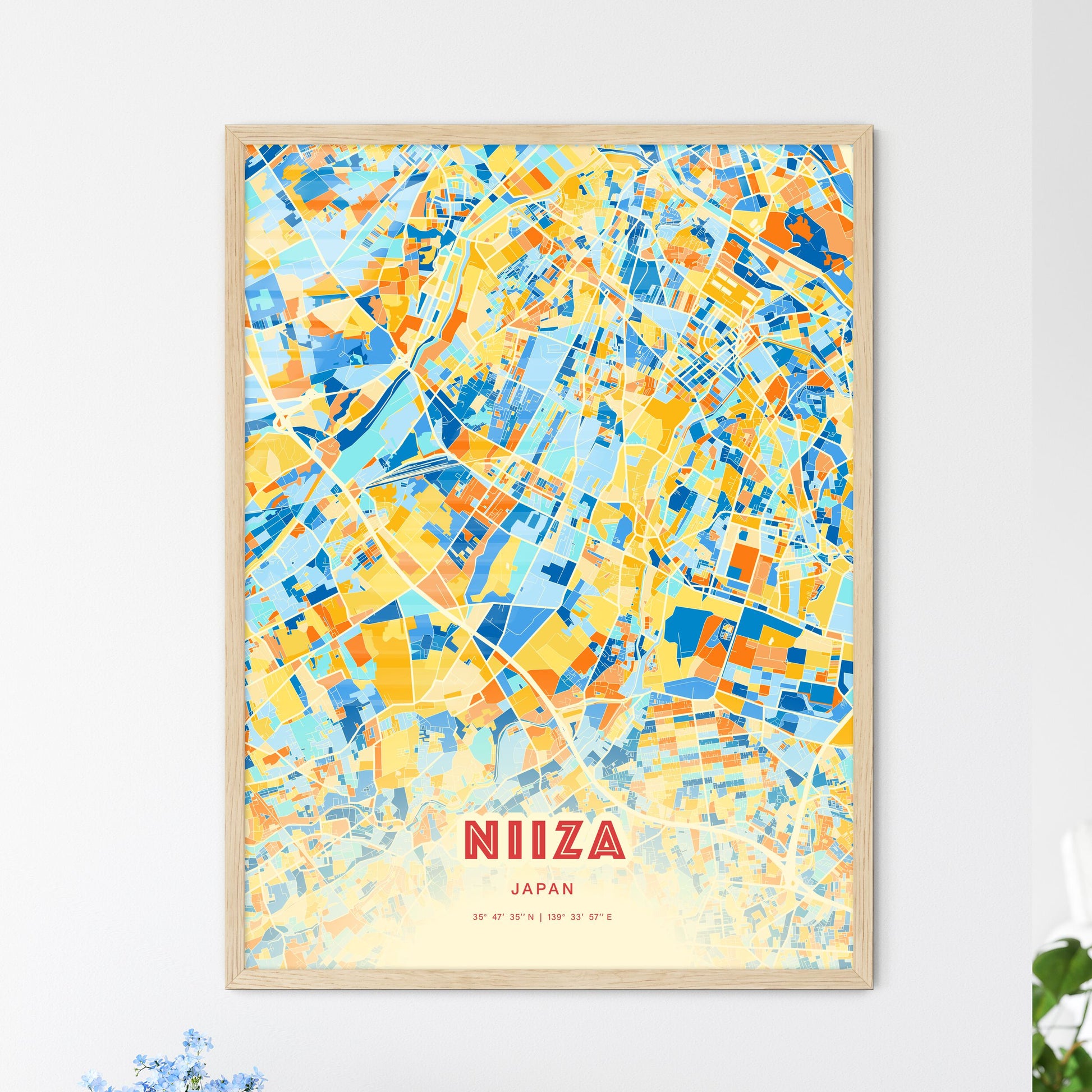 Colorful NIIZA JAPAN Fine Art Map Blue Orange