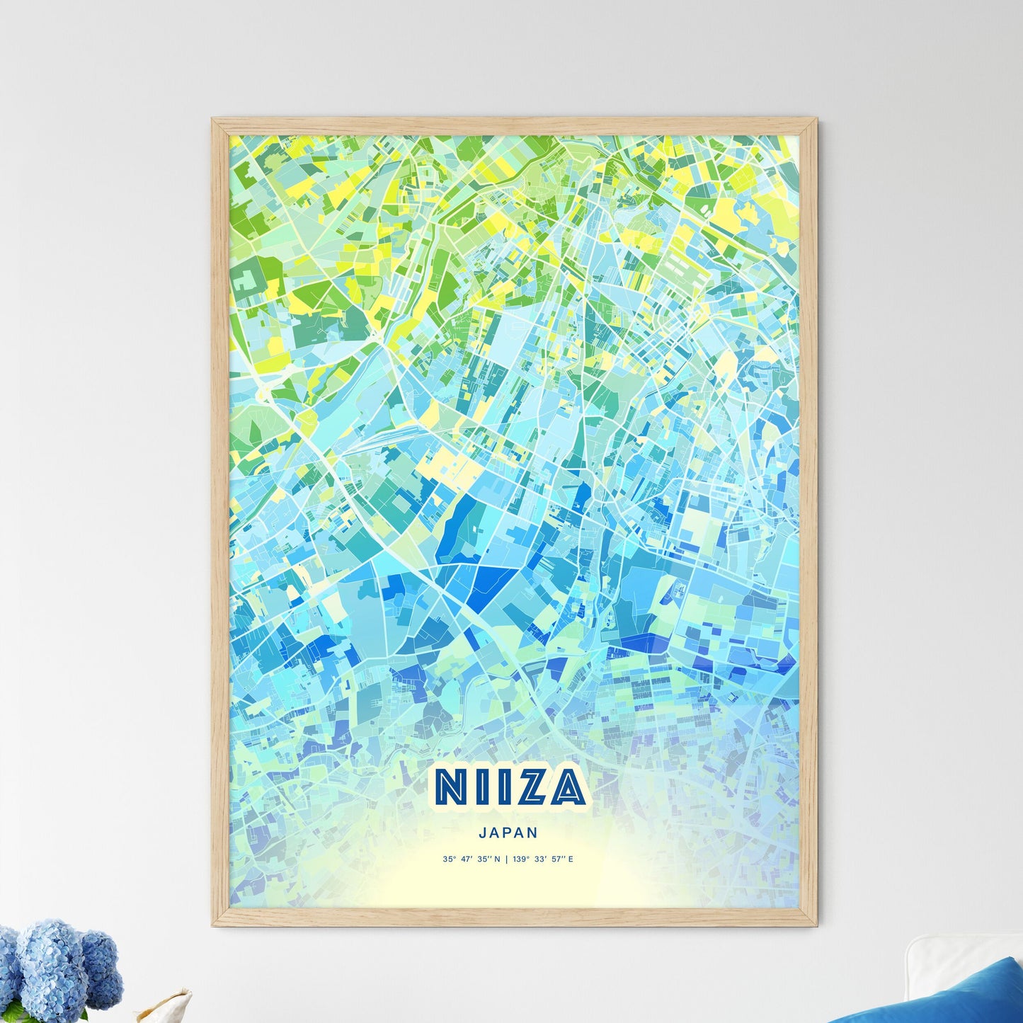 Colorful NIIZA JAPAN Fine Art Map Cool Blue