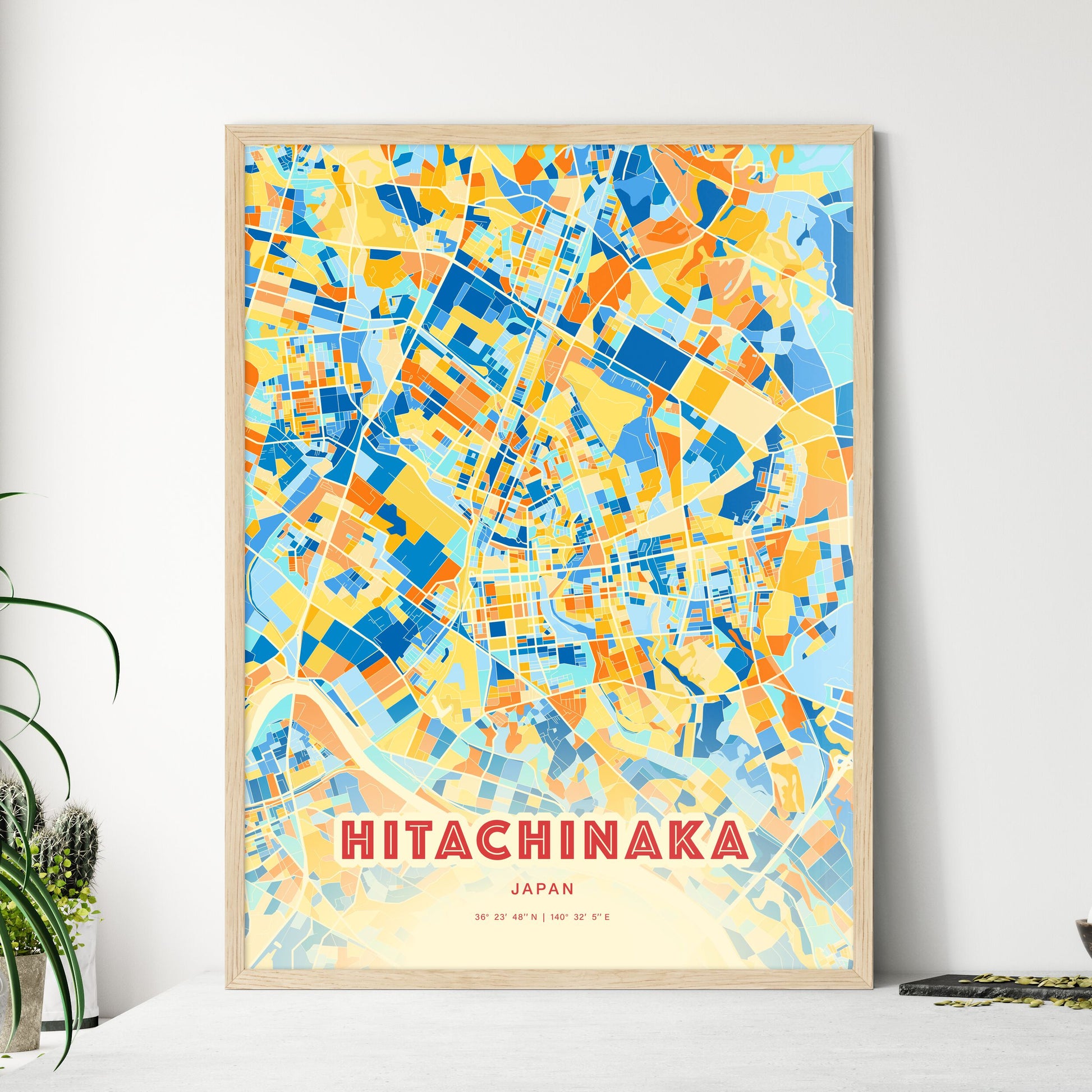 Colorful HITACHINAKA JAPAN Fine Art Map Blue Orange