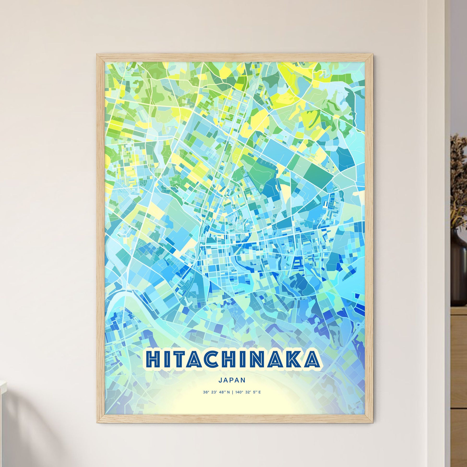 Colorful HITACHINAKA JAPAN Fine Art Map Cool Blue