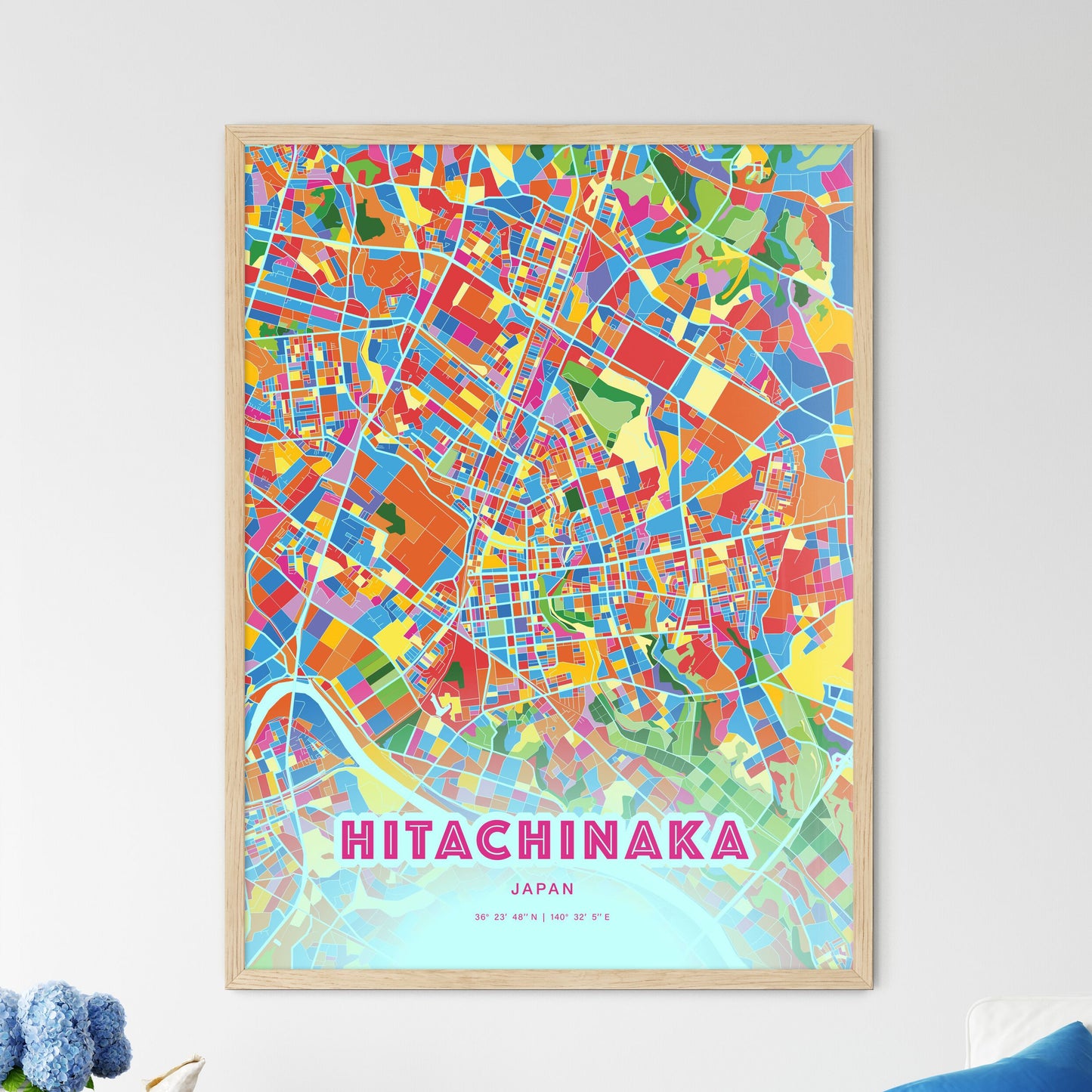 Colorful HITACHINAKA JAPAN Fine Art Map Crazy Colors
