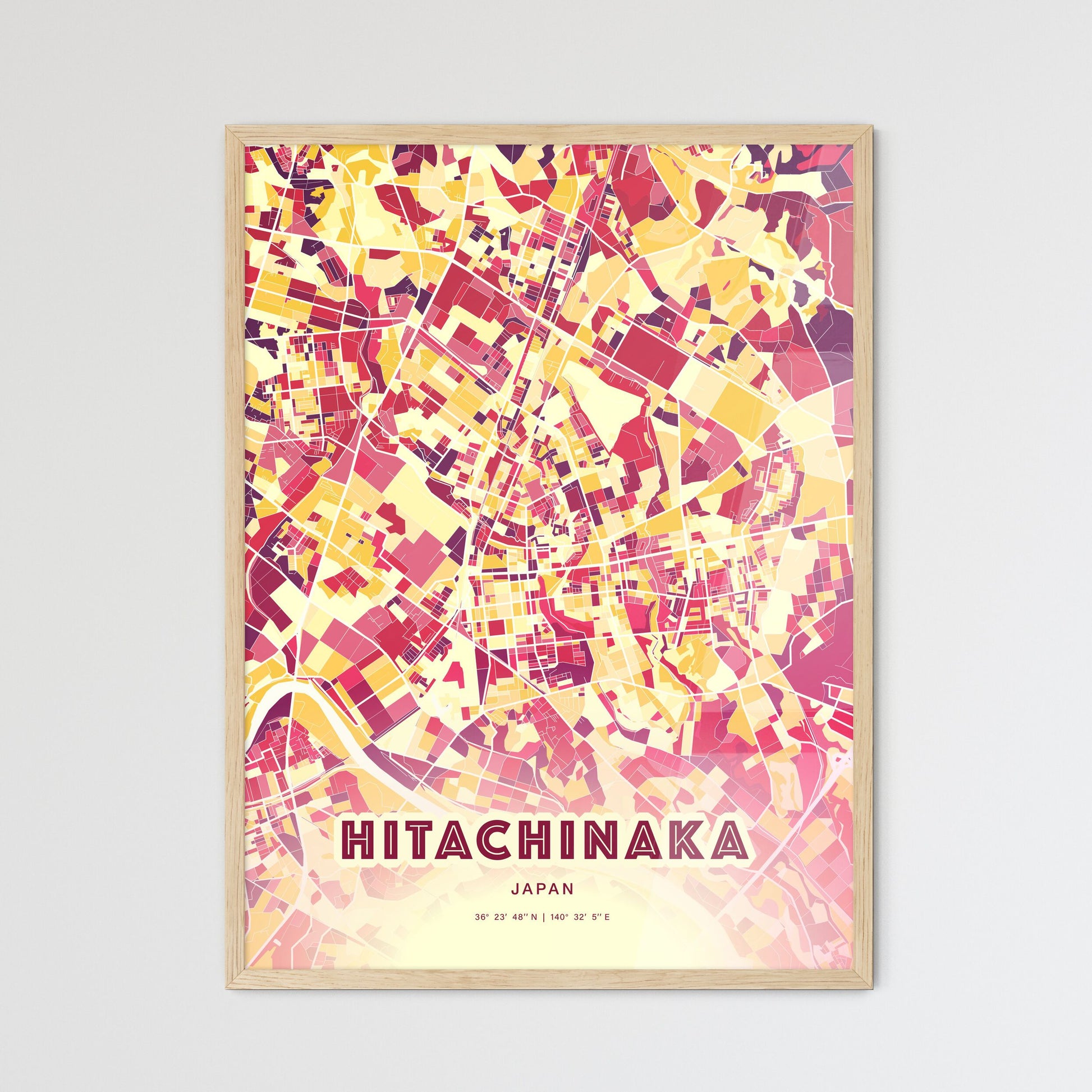 Colorful HITACHINAKA JAPAN Fine Art Map Hot Red