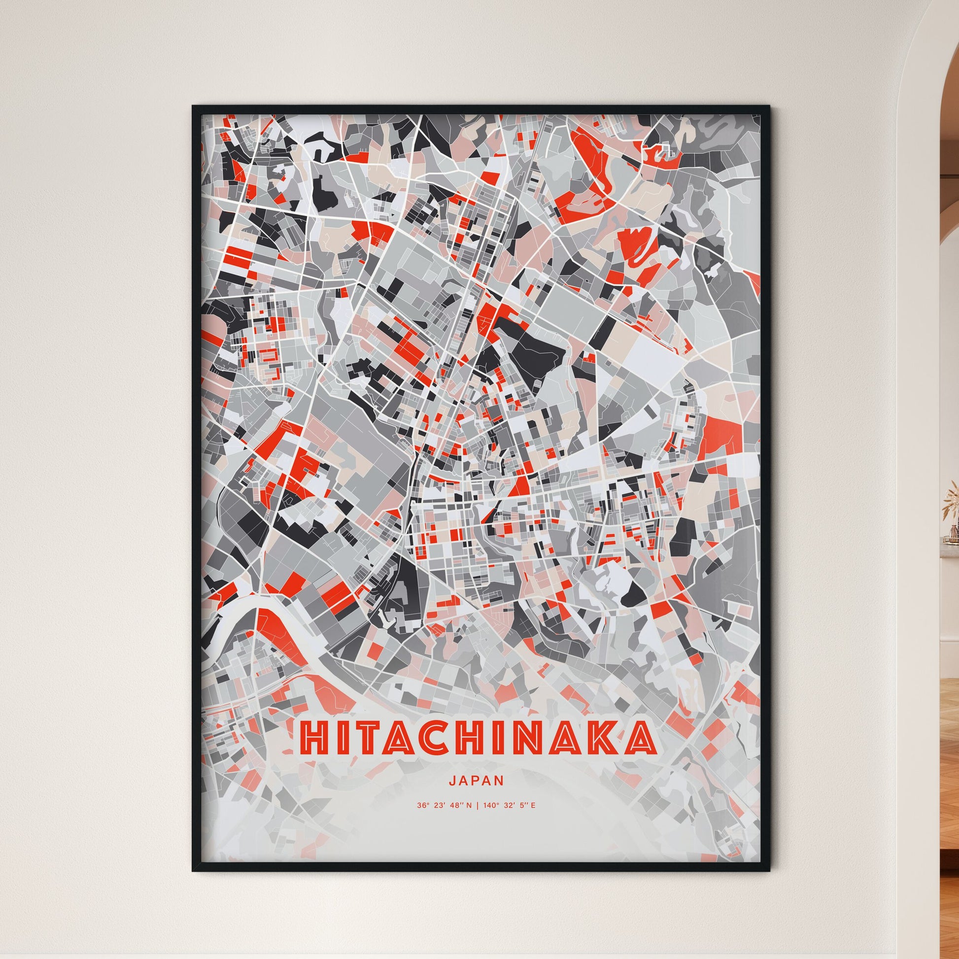 Colorful HITACHINAKA JAPAN Fine Art Map Modern