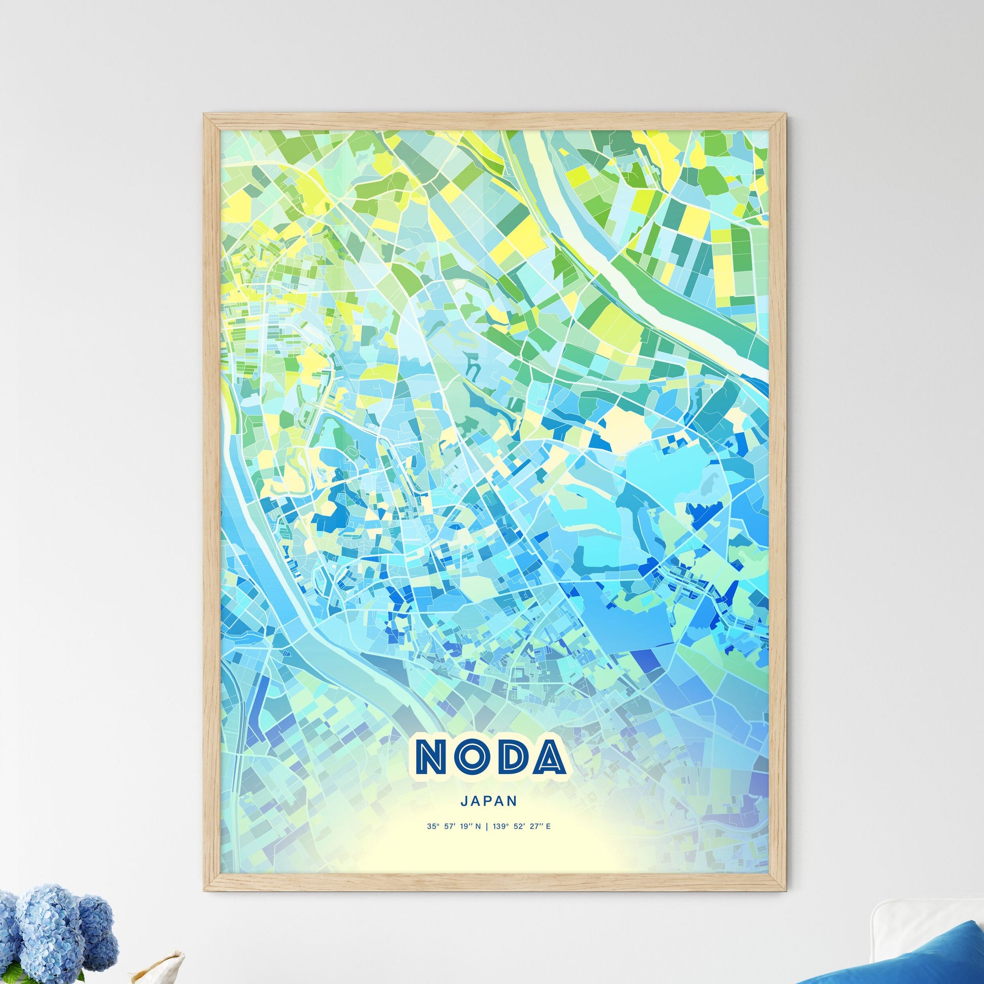 Colorful NODA JAPAN Fine Art Map Cool Blue