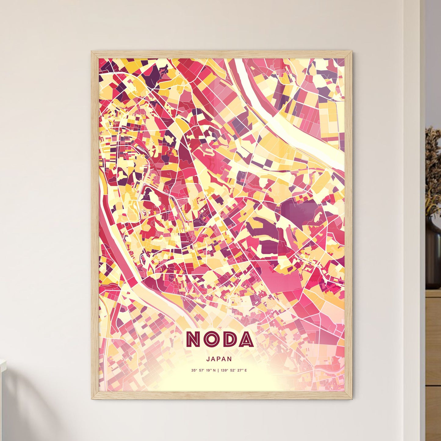 Colorful NODA JAPAN Fine Art Map Hot Red