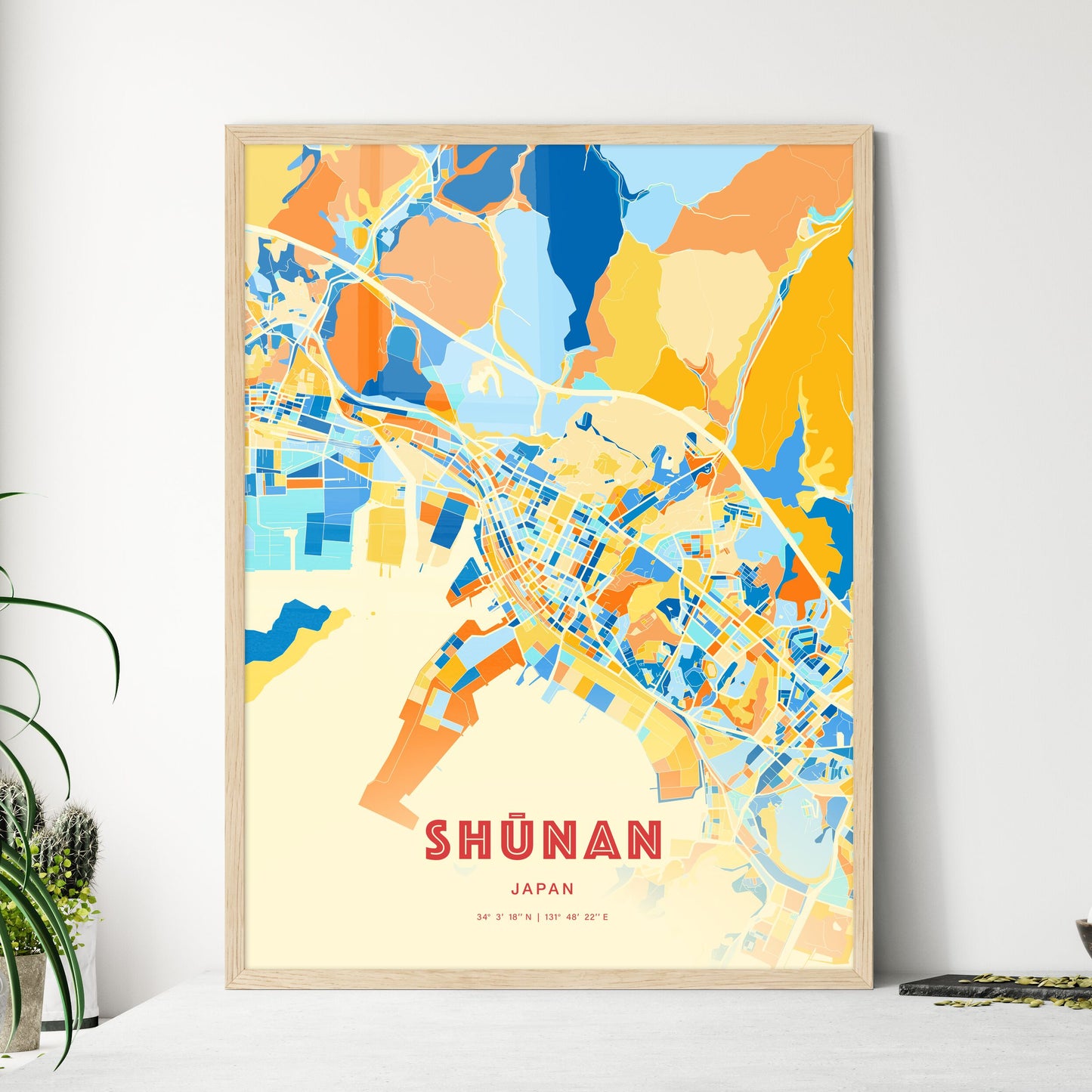 Colorful SHŪNAN JAPAN Fine Art Map Blue Orange