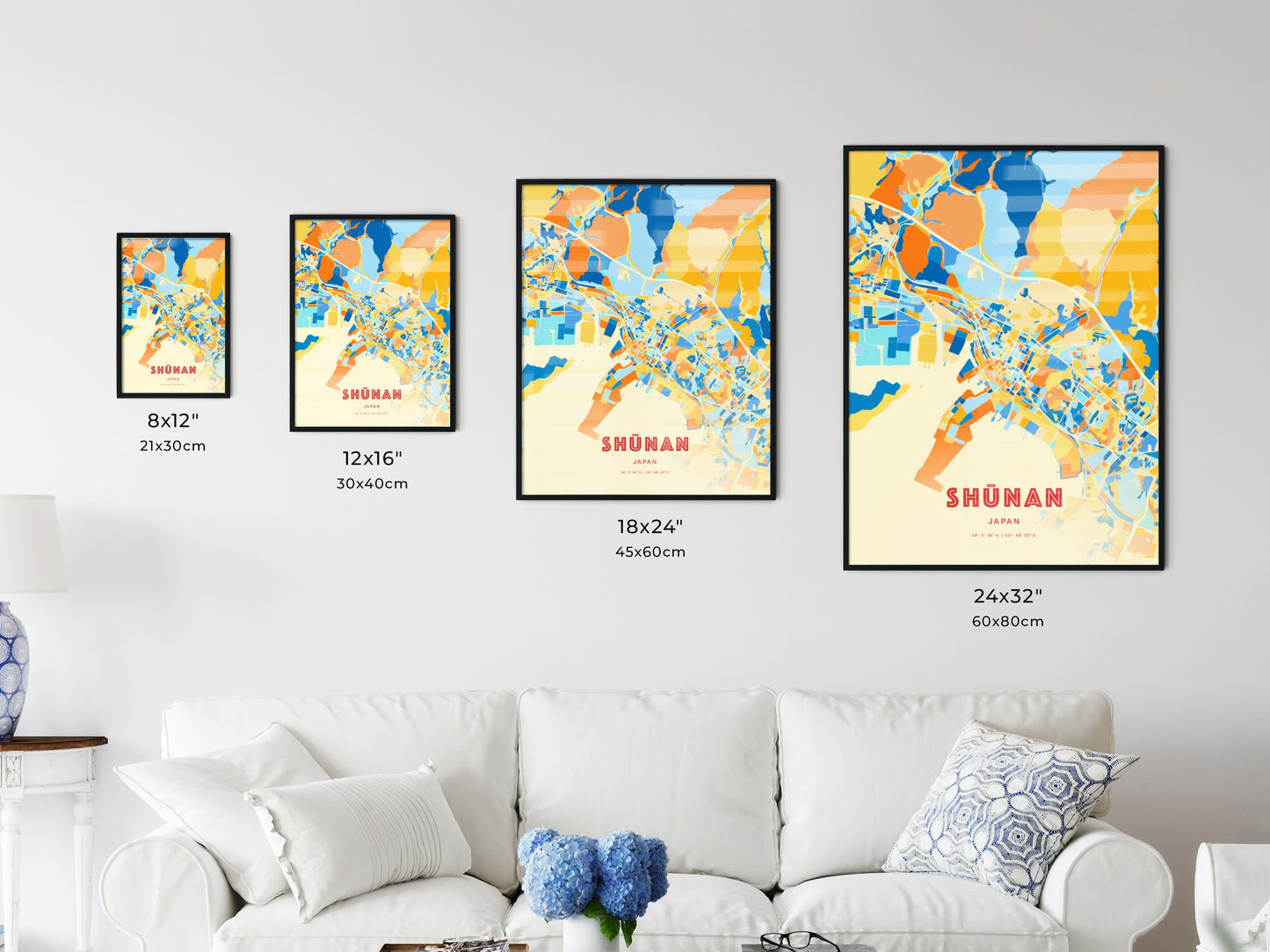 Colorful SHŪNAN JAPAN Fine Art Map Blue Orange