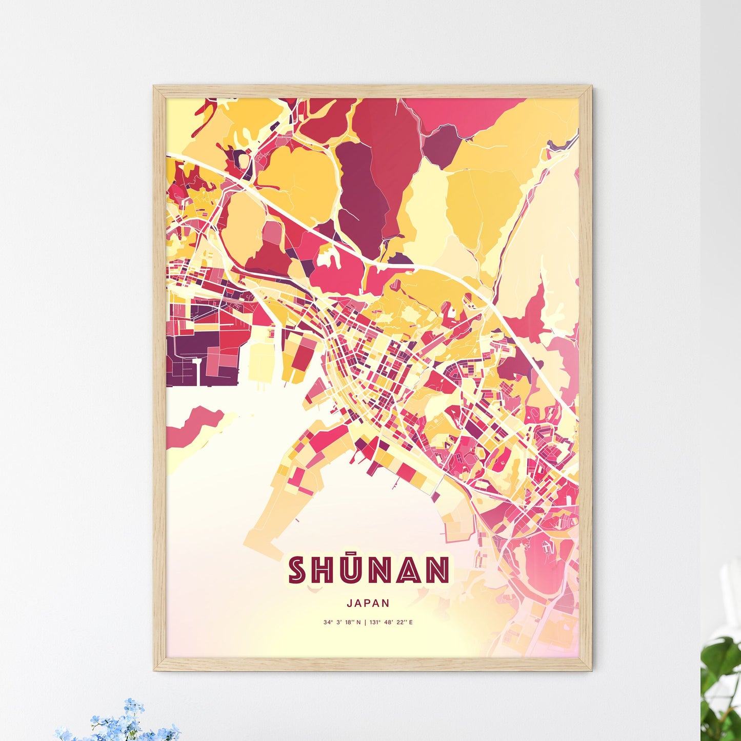 Colorful SHŪNAN JAPAN Fine Art Map Hot Red