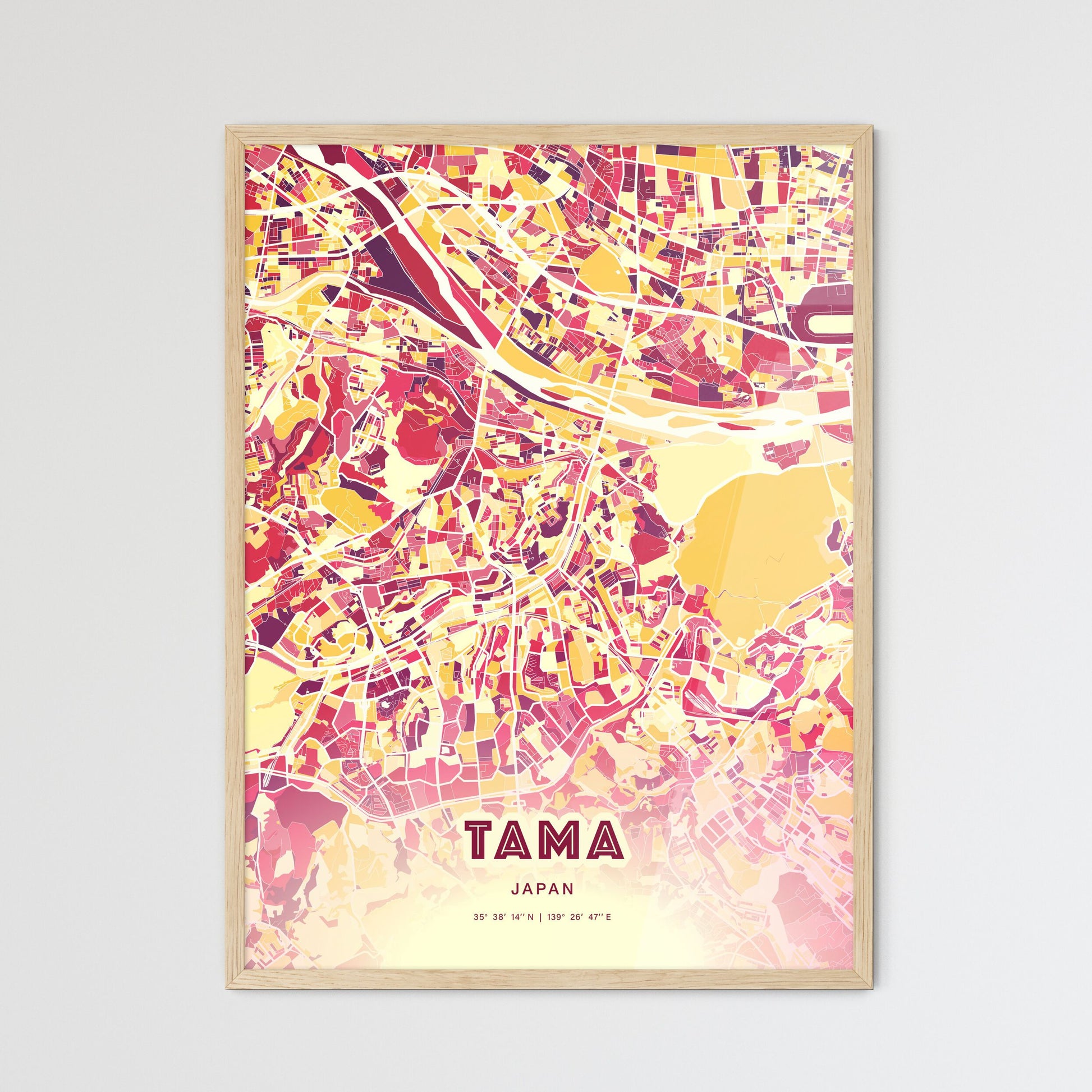 Colorful TAMA JAPAN Fine Art Map Hot Red