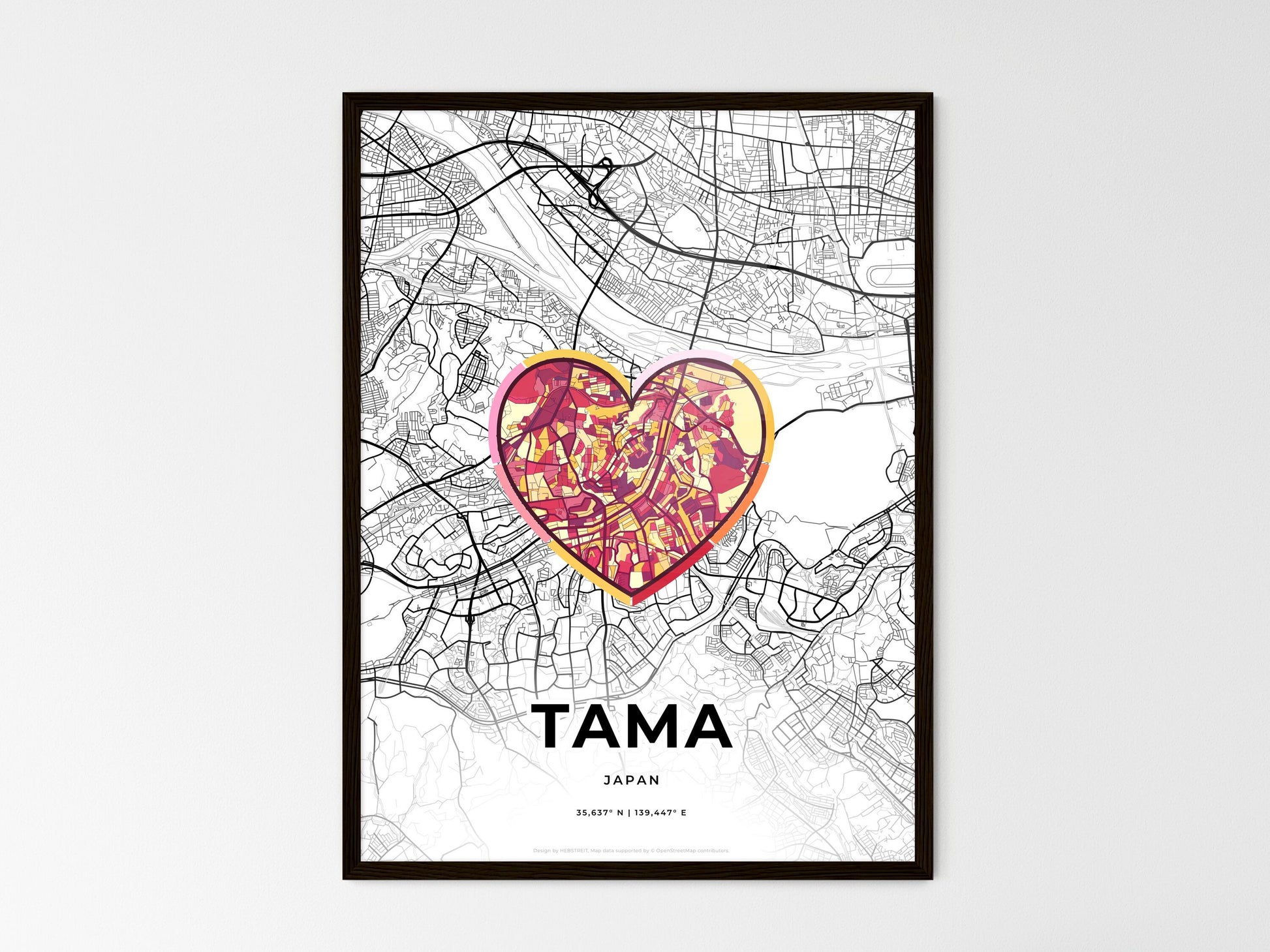 TAMA JAPAN minimal art map with a colorful icon. Where it all began, Couple map gift. Style 2