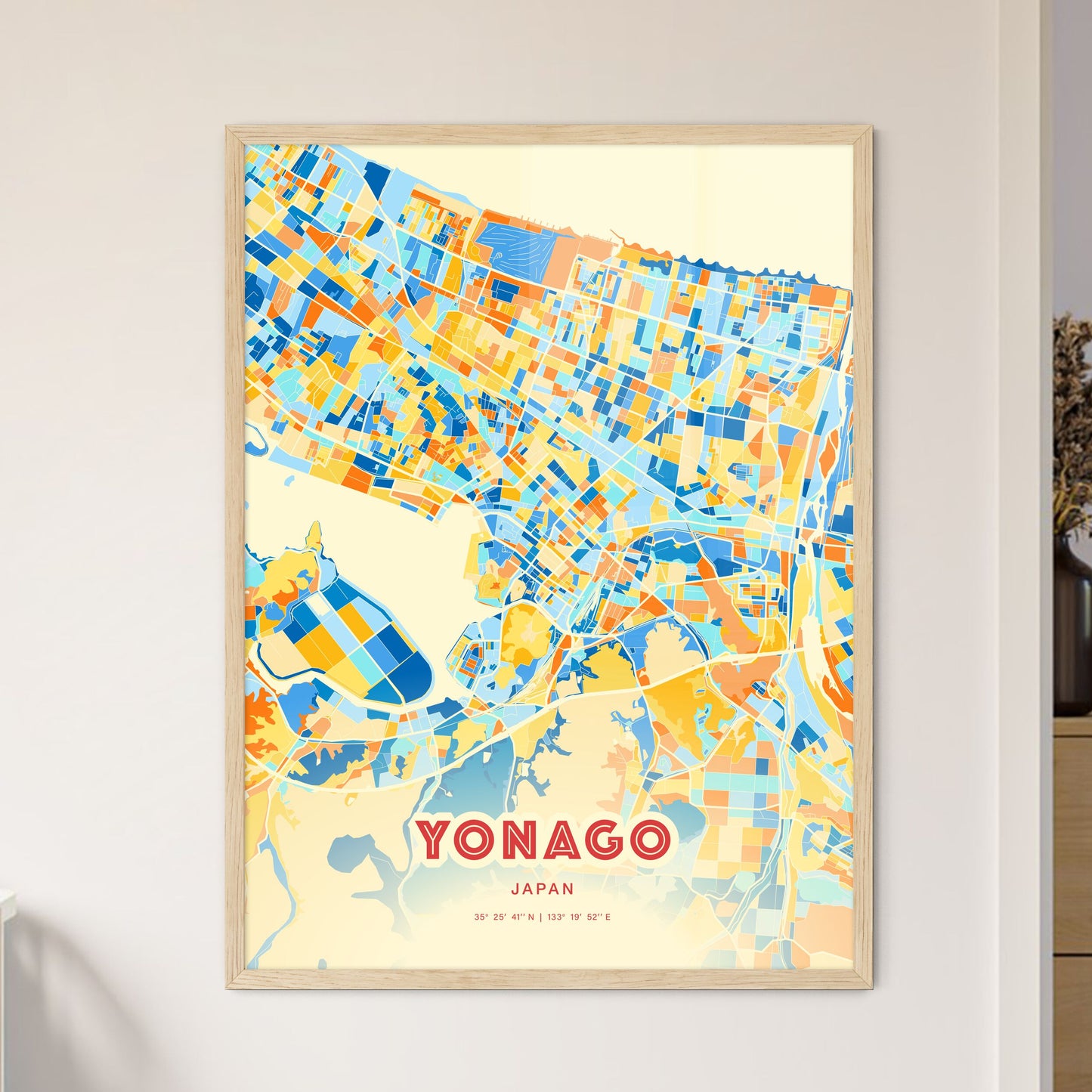 Colorful YONAGO JAPAN Fine Art Map Blue Orange