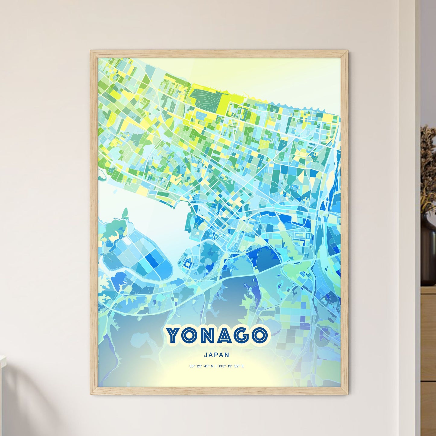 Colorful YONAGO JAPAN Fine Art Map Cool Blue