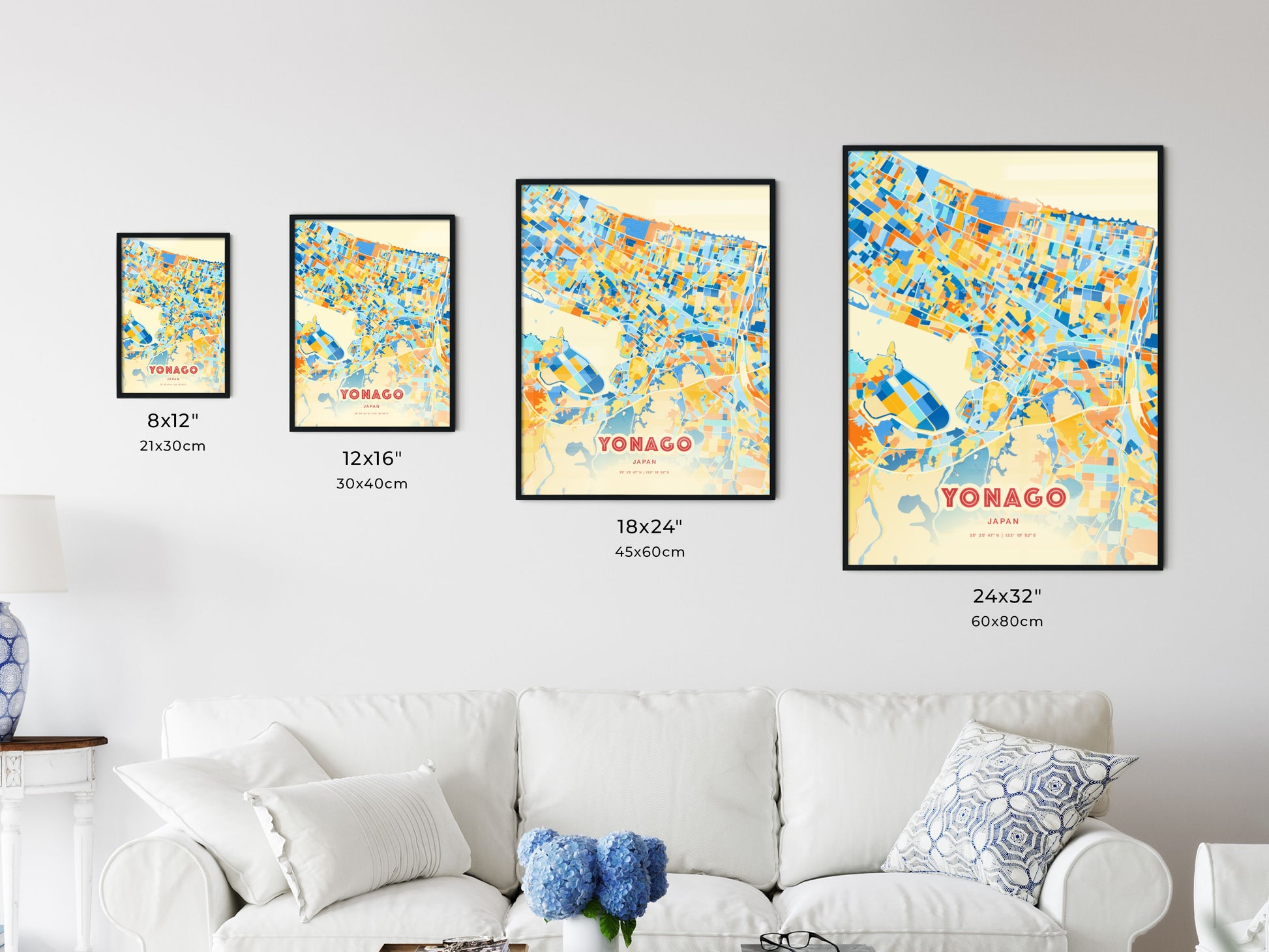 Colorful YONAGO JAPAN Fine Art Map Blue Orange